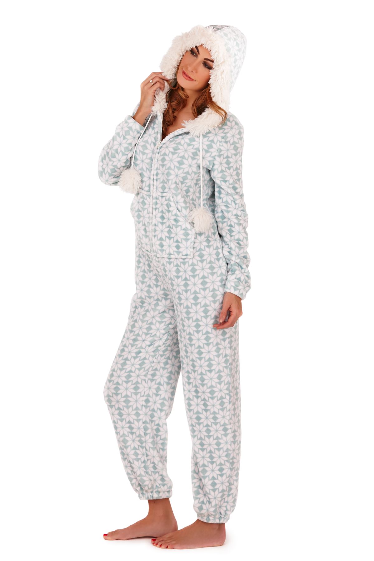 Ladies Womens Snug Onesie Adult All in One Fleece Zip Jumpsuit Pyjamas