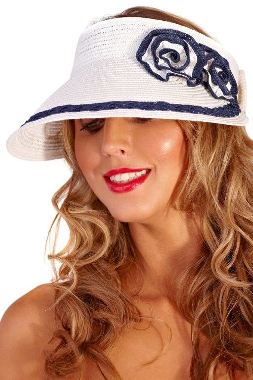 Womens Straw Summer Sun Visor Hat with Floral Bow Feature Beach Garden