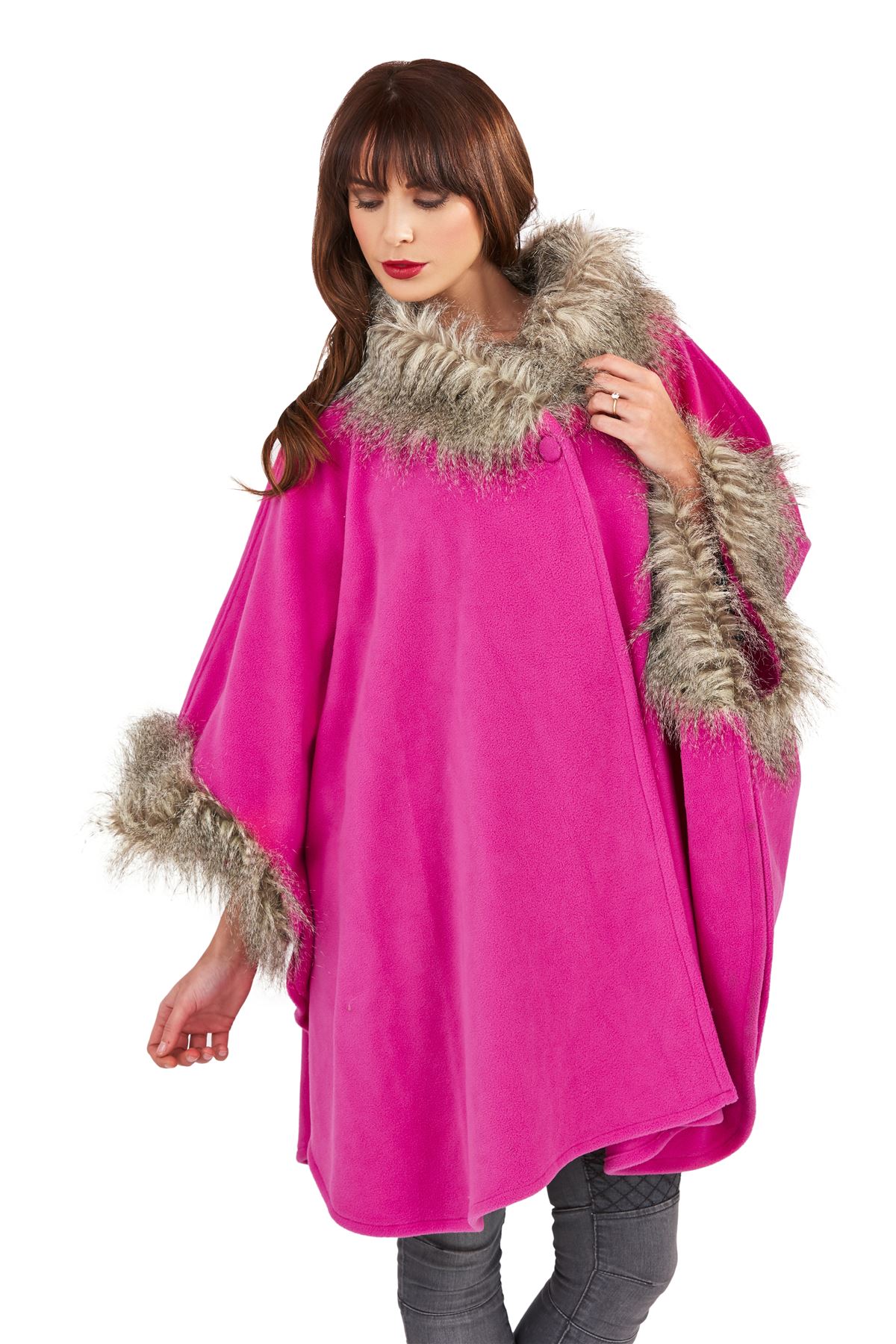 poncho sweater with fur trim