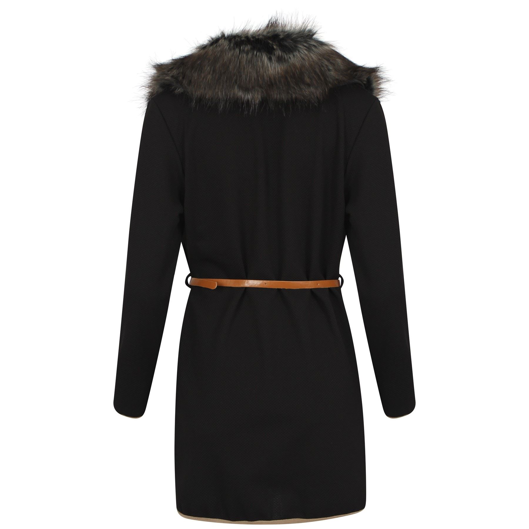 Womens Ladies Oversize Long Evening Waffle Fur Collar Coat Cardigan