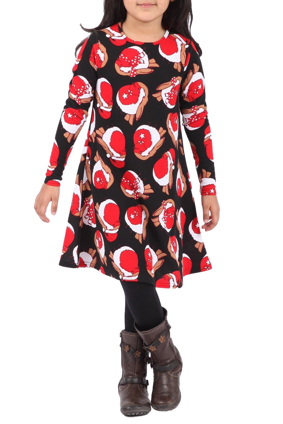 Kids Girls Dress Up Christmas Xmas Party Swing Dress Gingerbread Man 