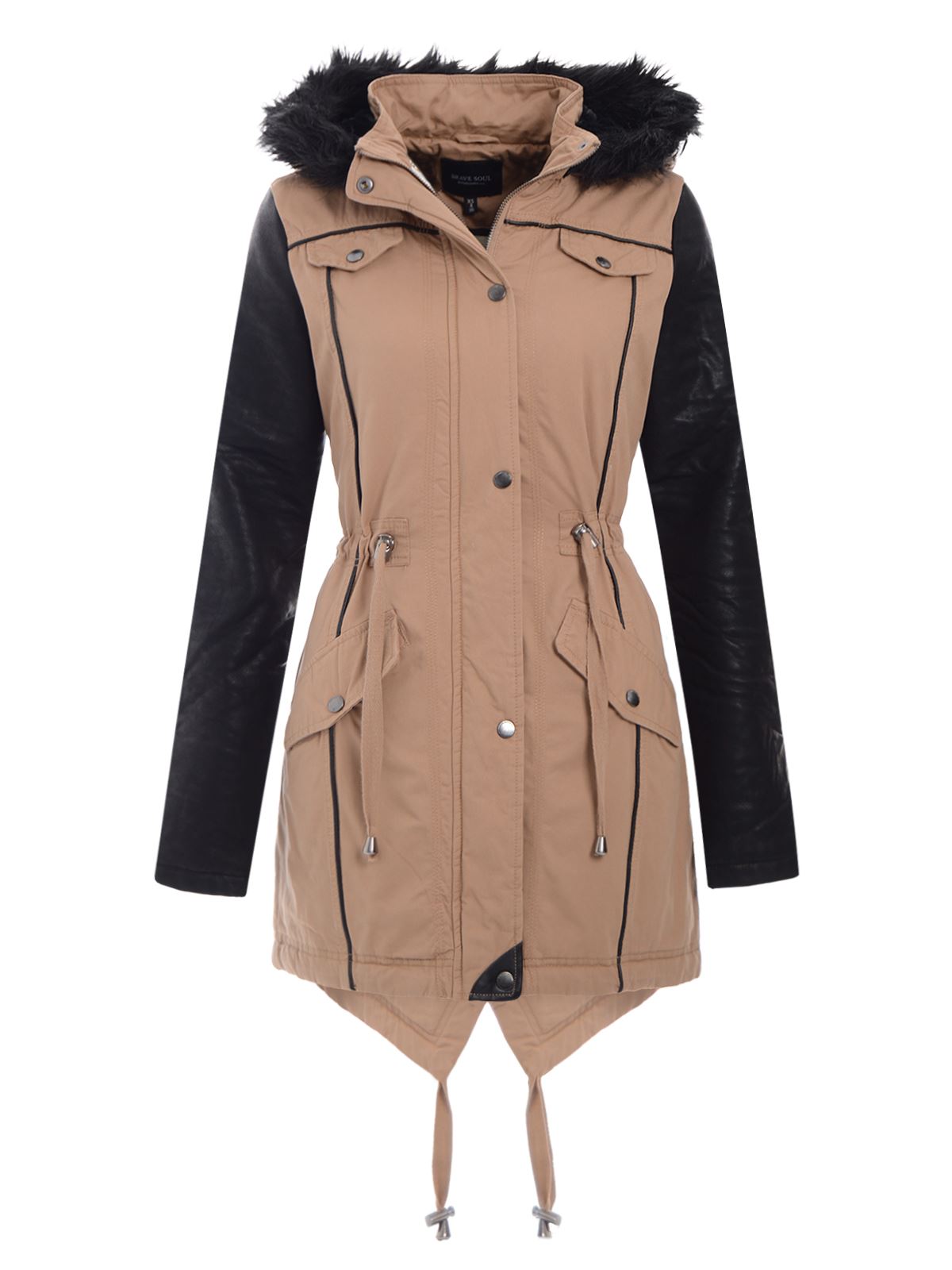 New Womens Pale Pink Fur Hooded Fleece Lined Parka Jacket Winter Coat 8-16