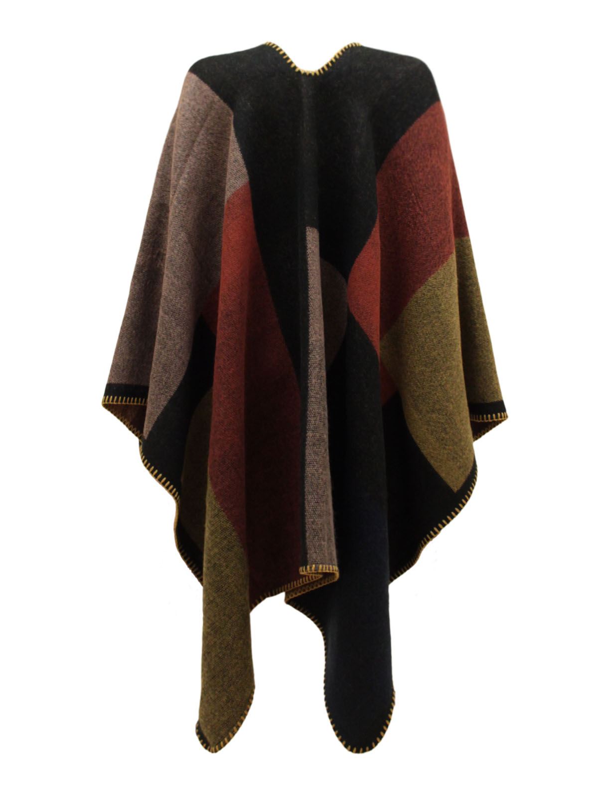 WOMENS LADIES CHECKED KNITTED WINTER TARTAN CAPE STYLISHED PONCHO ONE