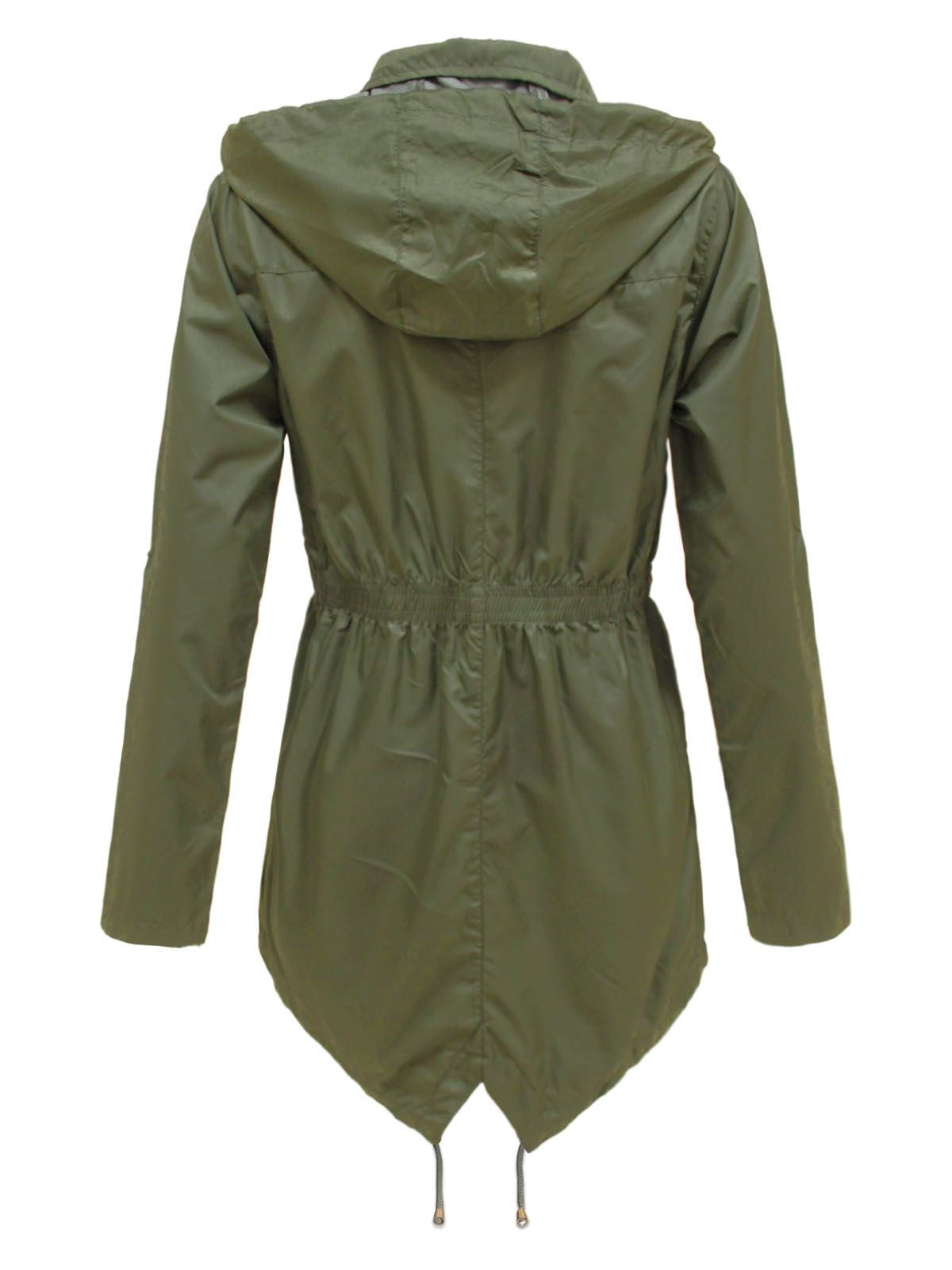 NEW LADIES WOMENS PLAIN PARKA MAC HOODED WATERPROOF RAINCOATS FISHTAIL