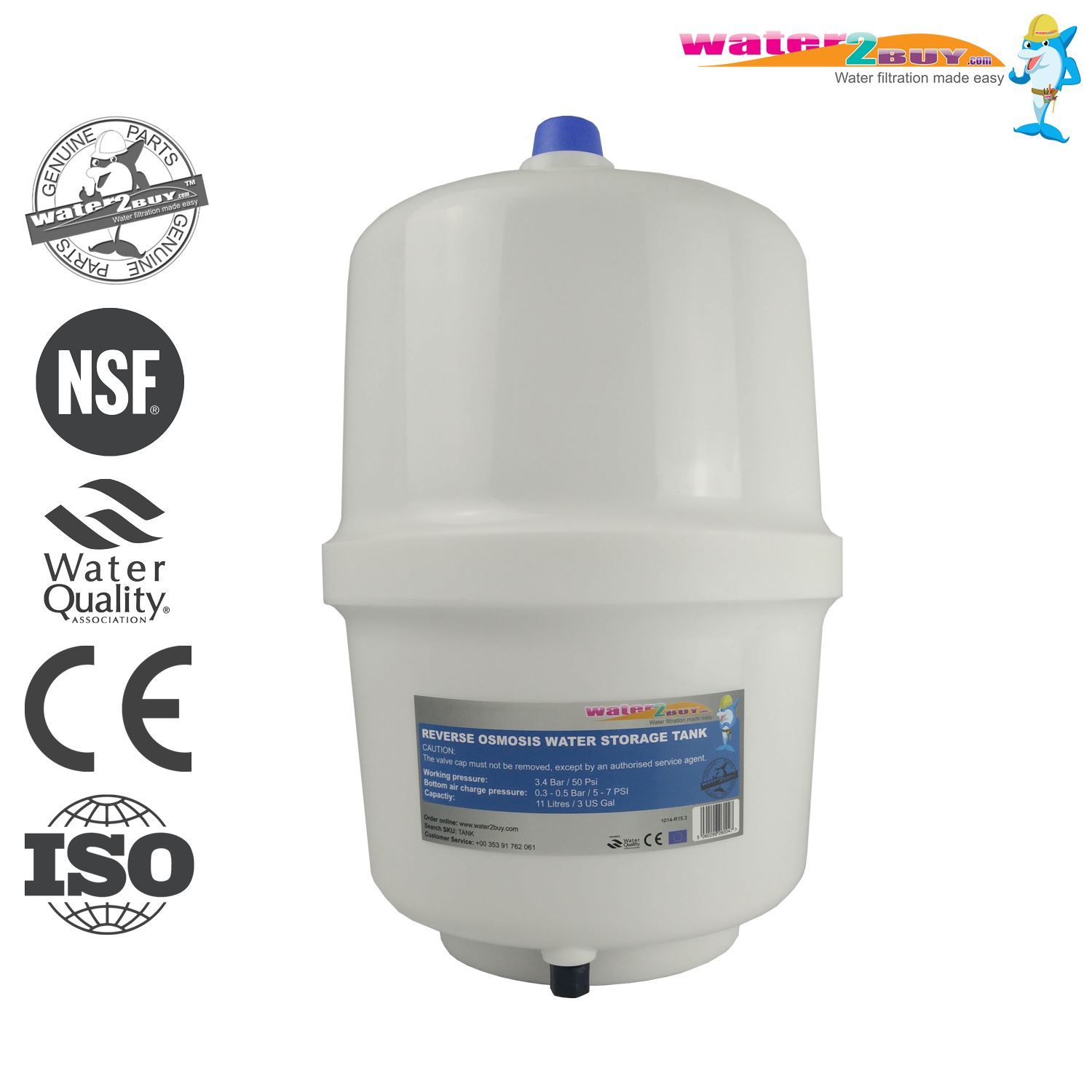 Serbatoio Acciaio Per Osmosi Inversa 12,1 Litri - Per Acqua Potabile, Uso Alimentare, Installazione Orizzontale O Verticale