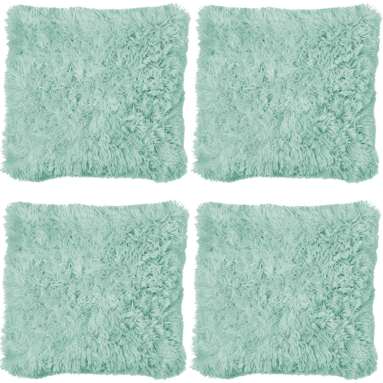4 x Super Soft Faux Fur Cushion Covers Cuddly Shaggy 43x43cm 6 Colours