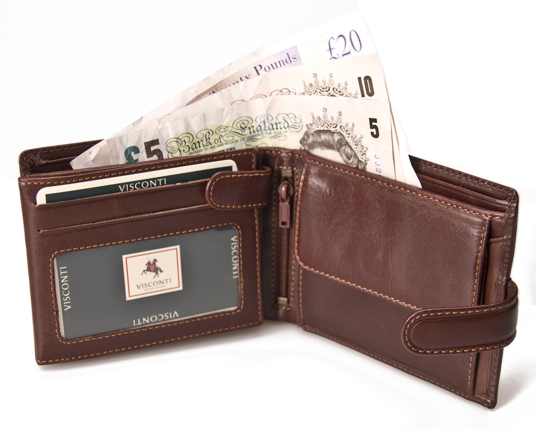 Visconti Mens Genuine Leather Wallet With Coin Pocket Real Boxed ROME