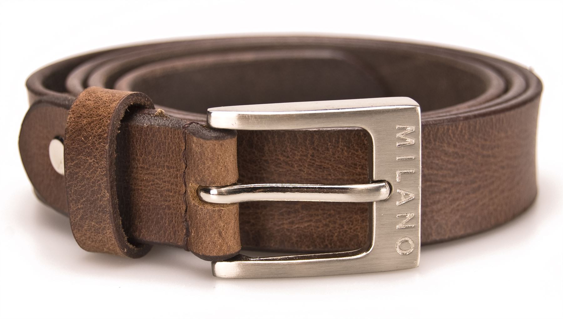 Milano Mens Full Leather Black & Brown Belt Square Silver Buckle Real