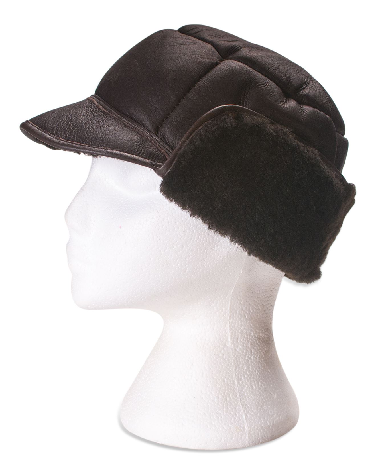 Clearance Mens Real Sheepskin Fur Fold Down Ear Flaps Trapper Hat CLR