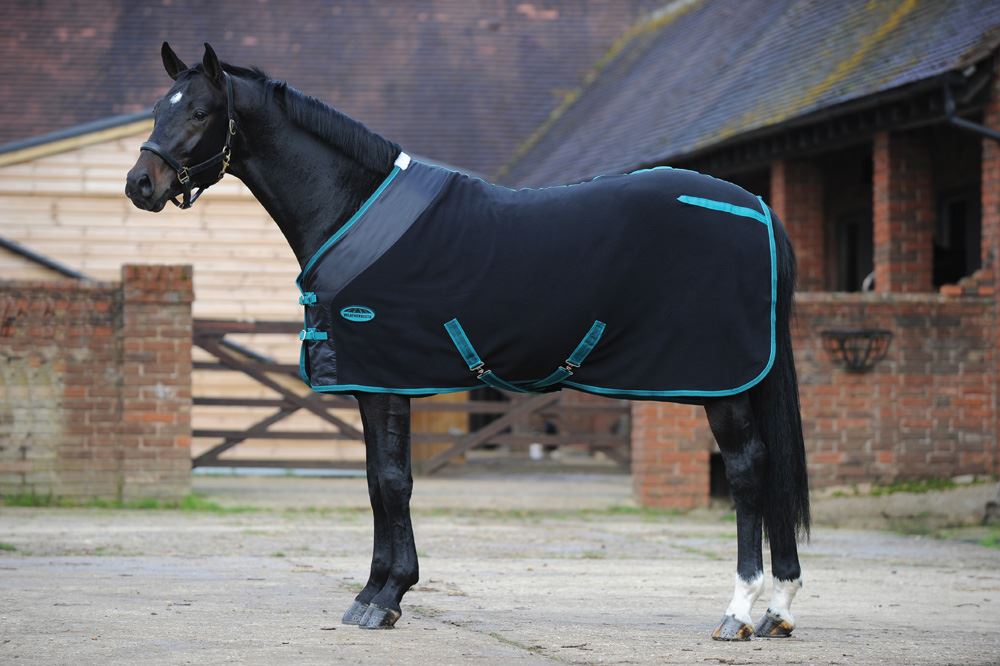 Weatherbeeta Fleece Cooler Stable Travel Rug Standard Neck Black/Teal