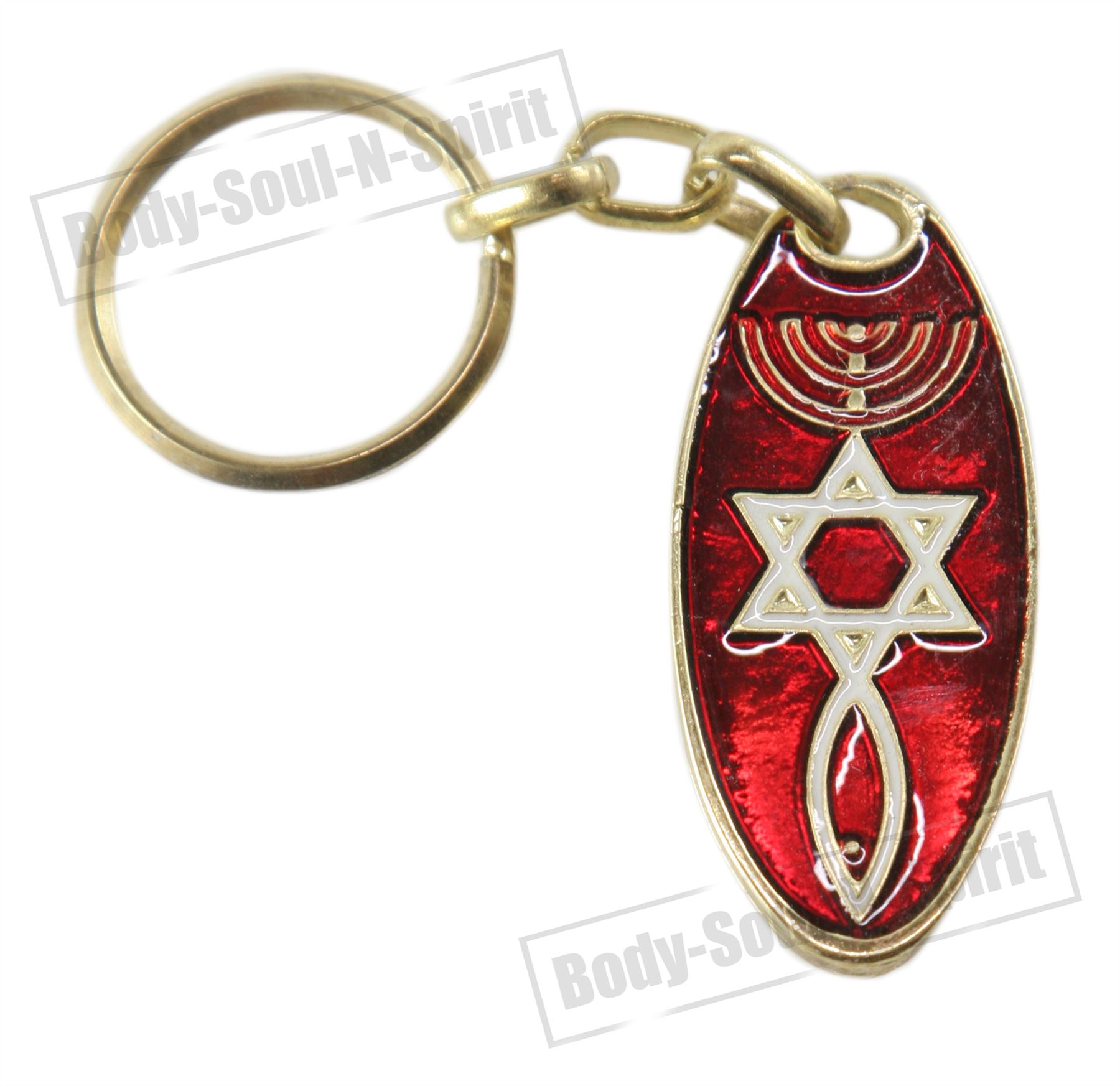 Key Chain Star of David & Israel Menorah Judaism Red Amulet Pendant
