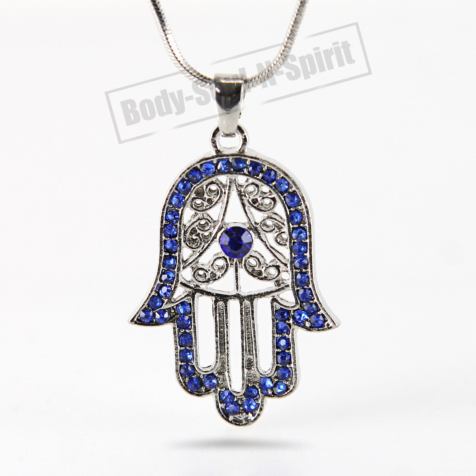Blue Hamsa Necklace Hand of God Evil Eye Charm Pendant Jewish Judaica