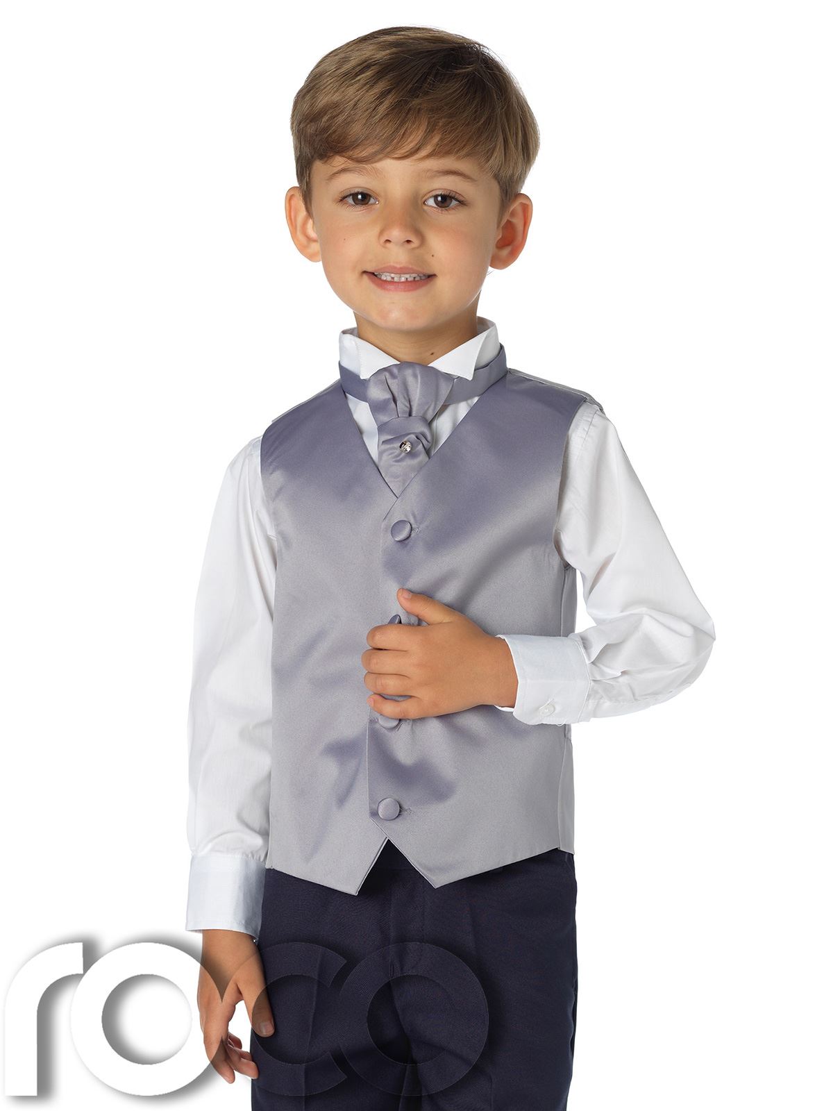 Boys Waistcoat Set, Kids Waistcoat, Children's Waistcoat, Silver, Ivory