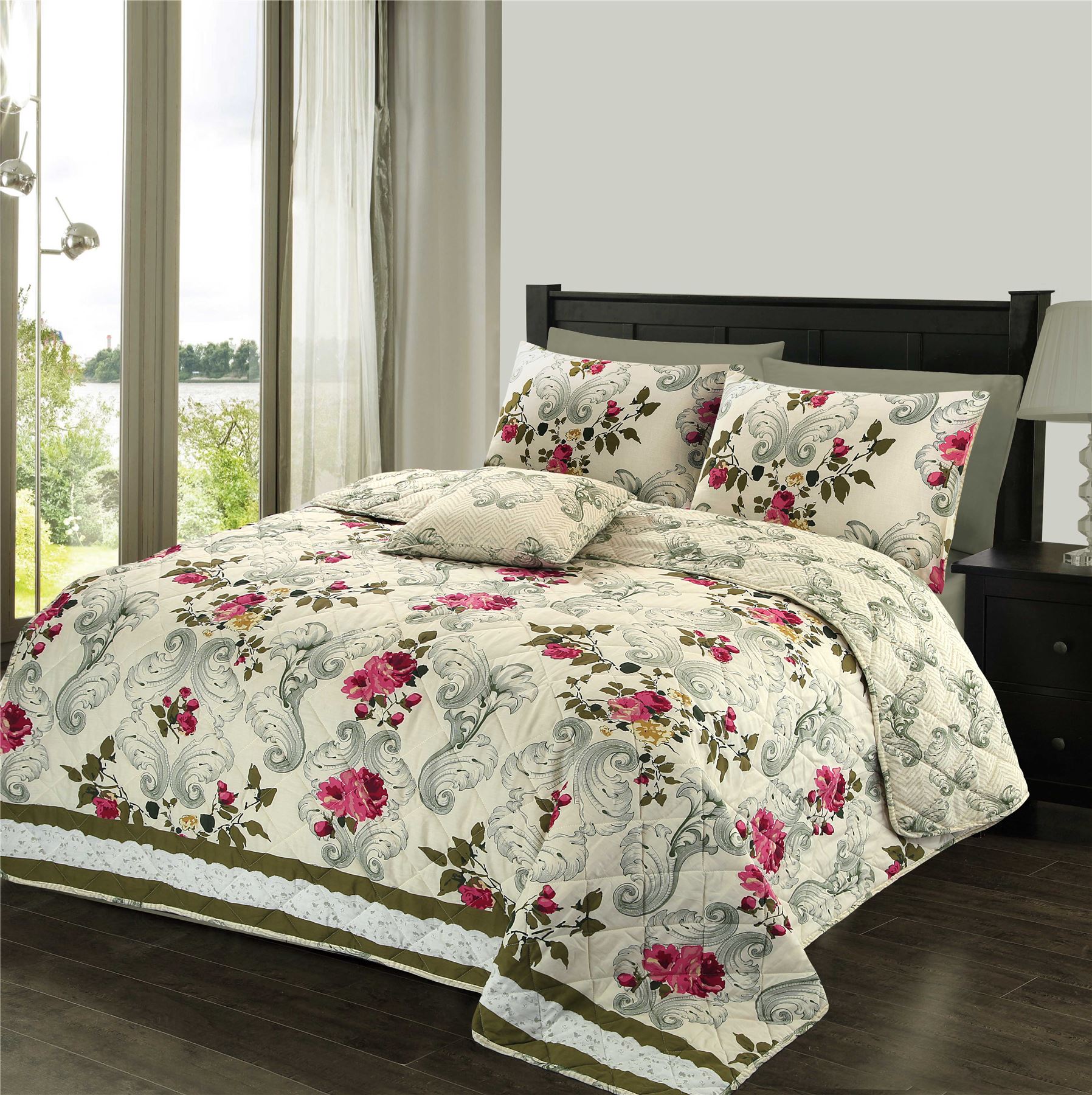 Elizabeth Luxury Soft Polycotton Quilted Bedspread Bed Quilt Throw