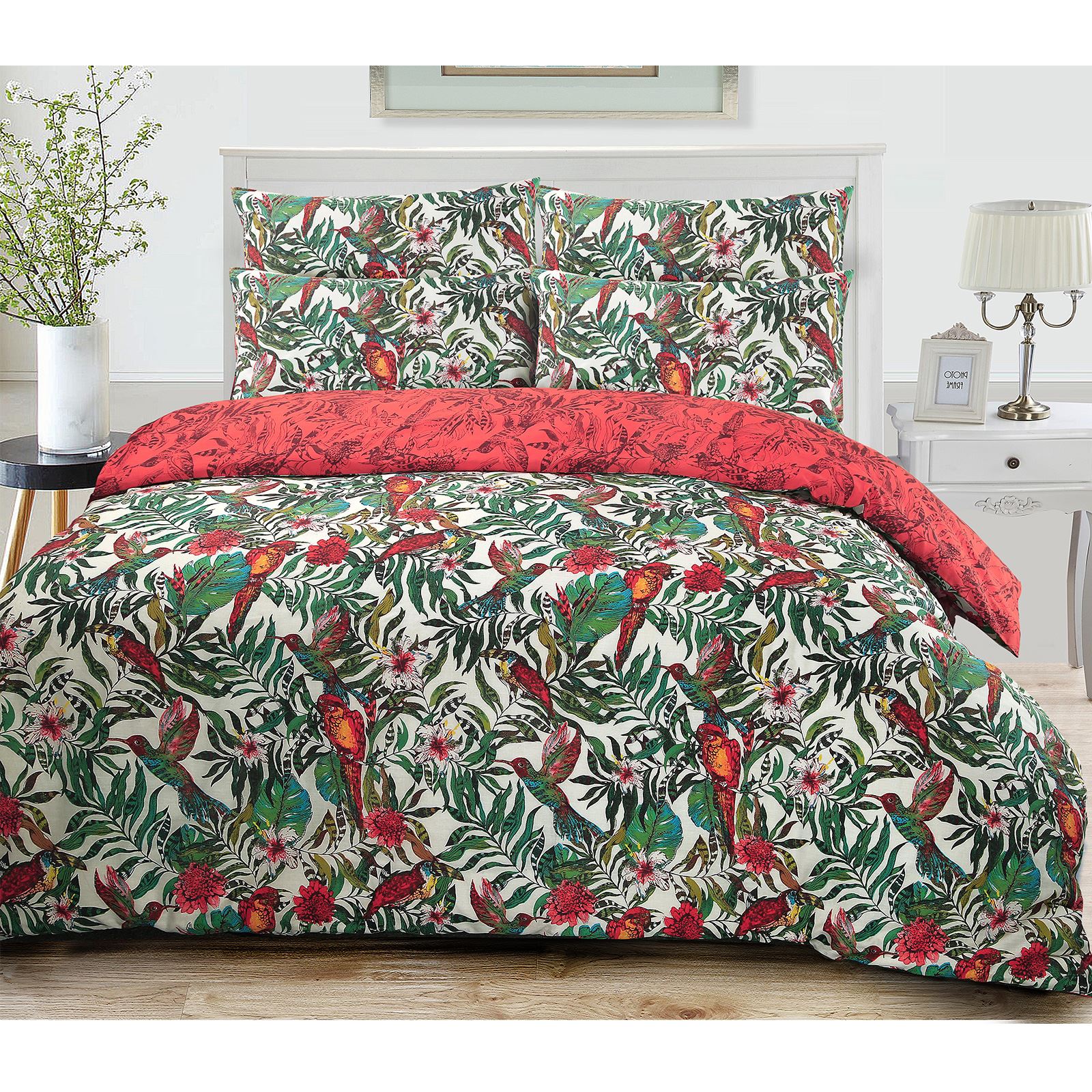 3pc Amazon Jungle Wild Birds Quilt Duvet Cover Pillowcase Bedding Set