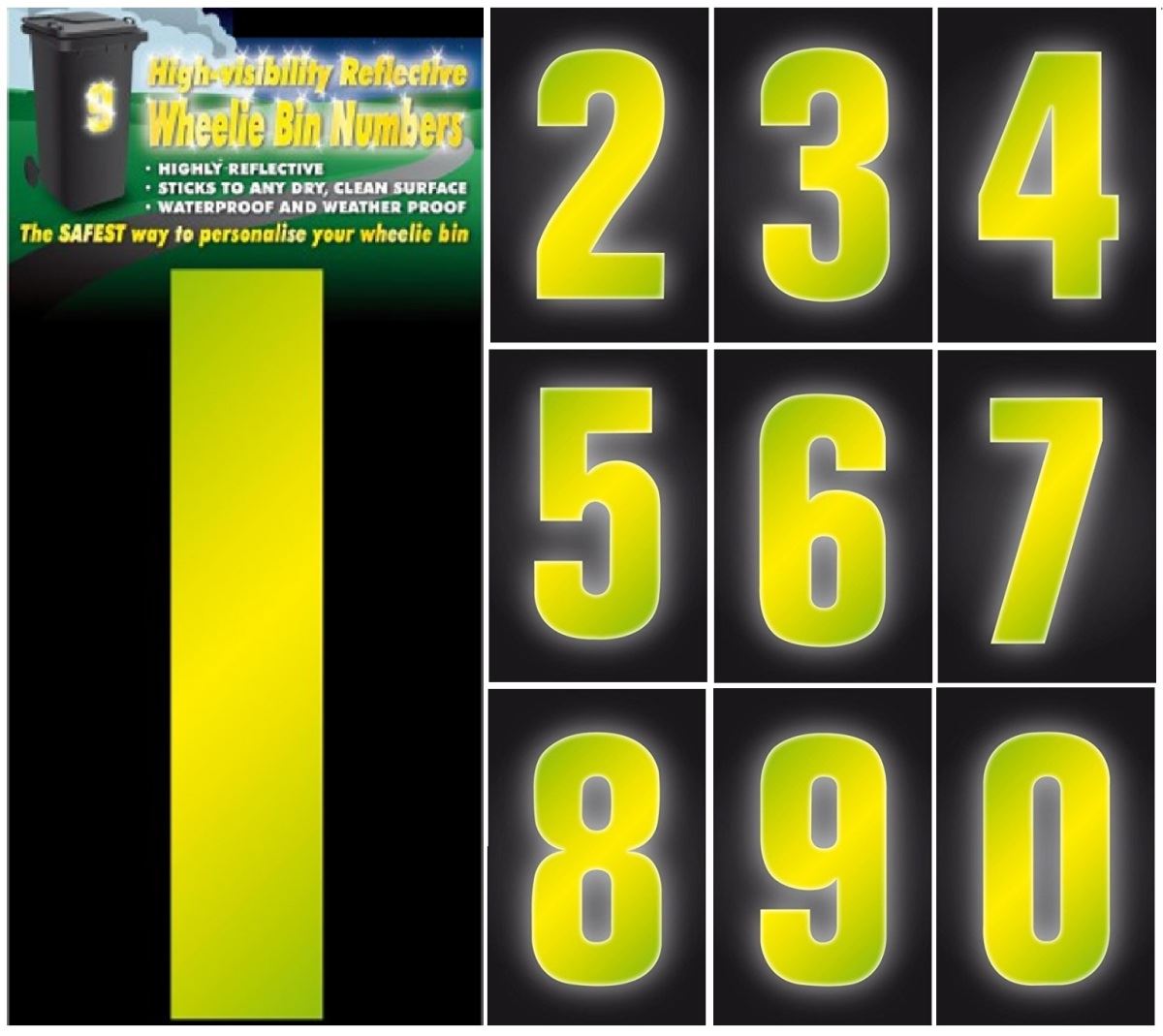 High Visible Wheelie Bin Reflective Number Alphabet Stickers Home