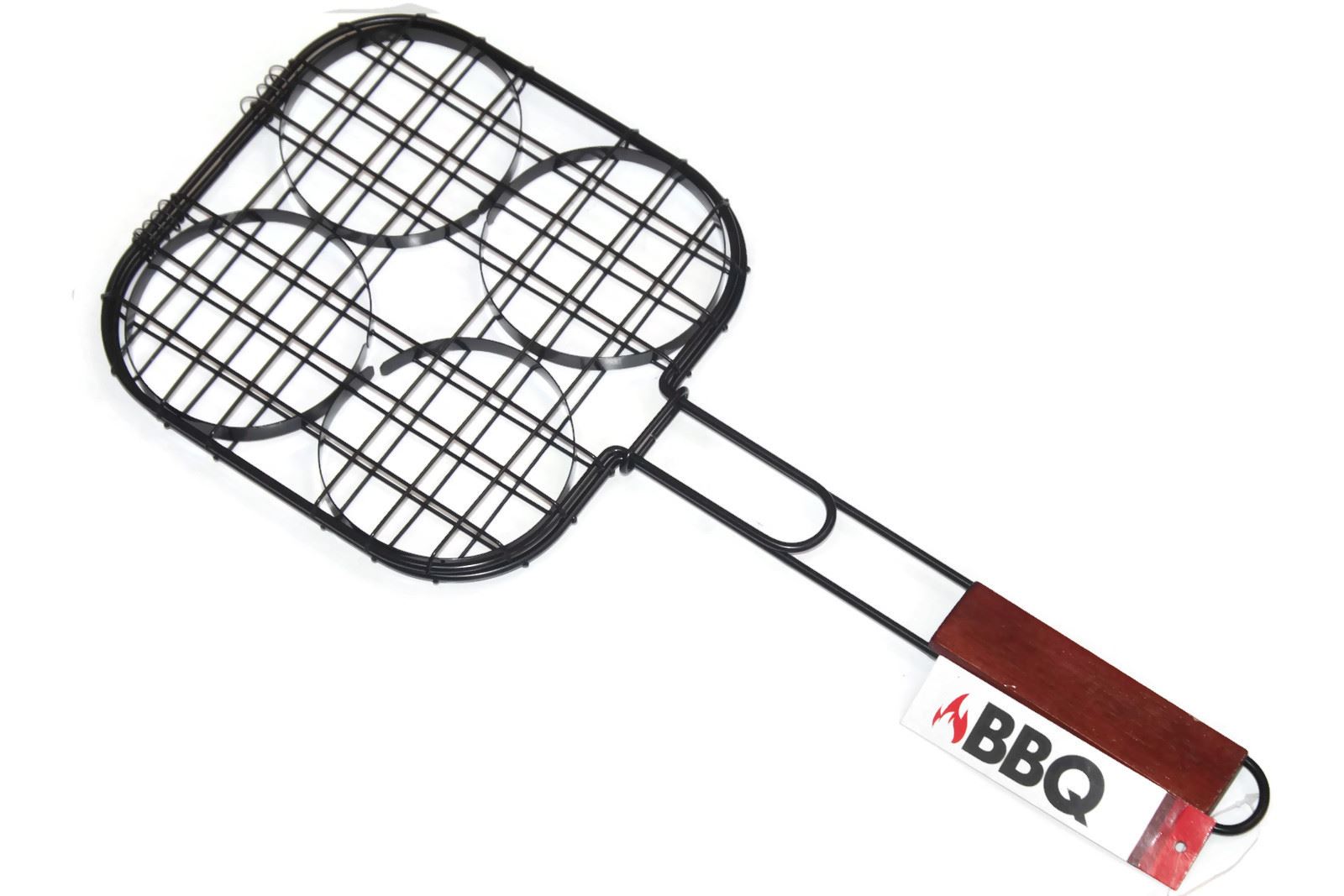 Barbecue Meat Fish Roasting Flip Basket BBQ Cooking Grill Wooden Handle