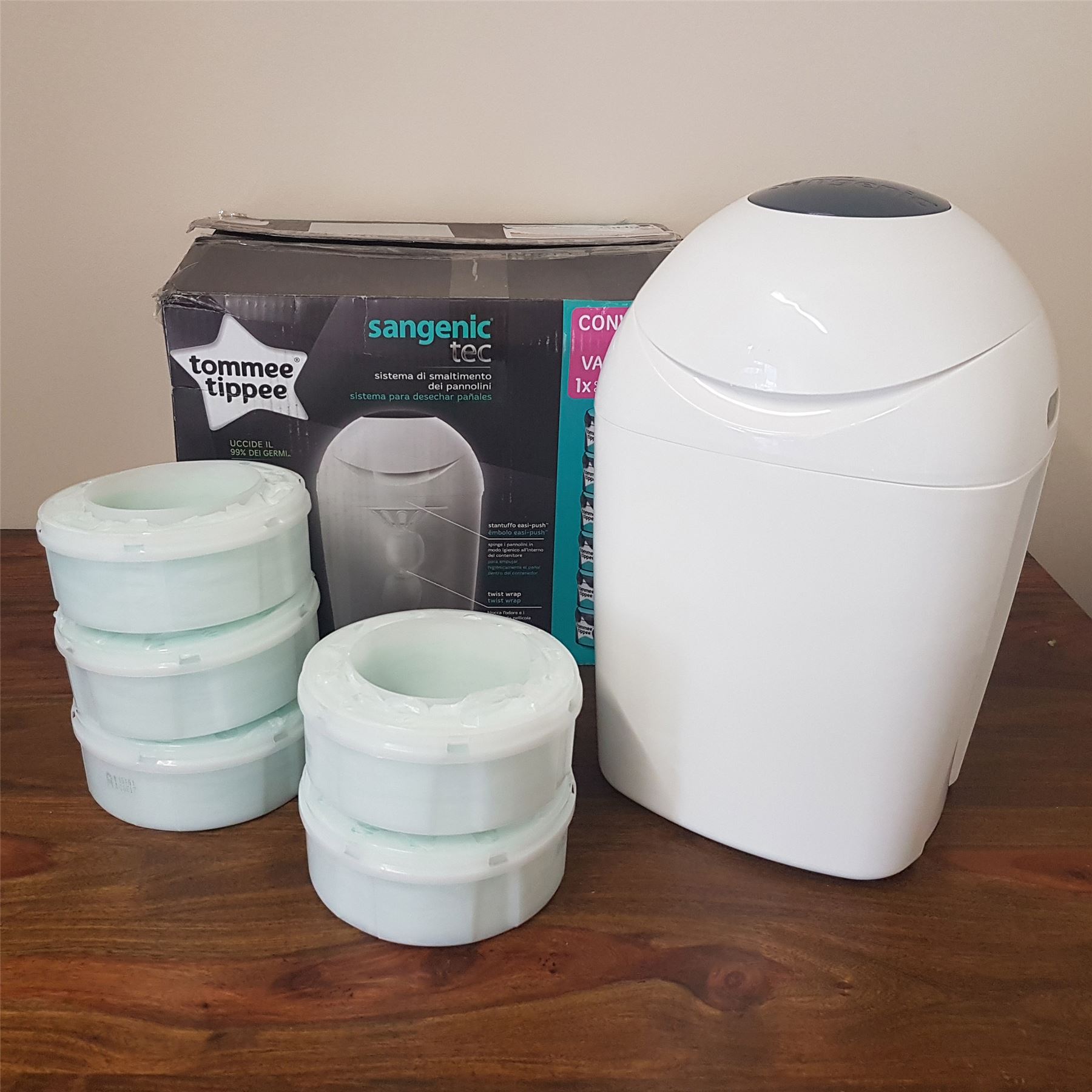 Tommee Tippee Sangenic Tec Nappy Bin Starter Set Kit 6 Refill Cassettes