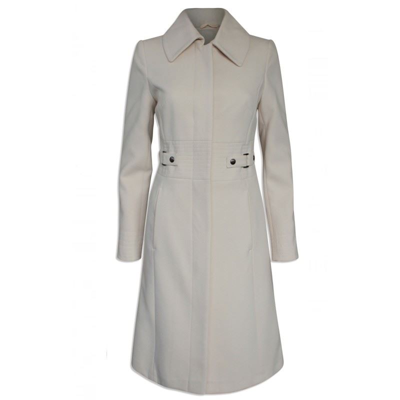 Ex Karen Millen Cream Winter Coat Fitted Smart Warm Jacket