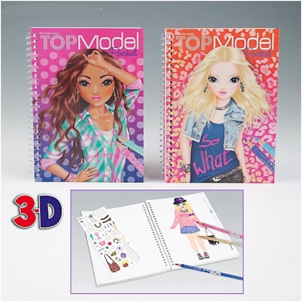 TOP MODEL POCKET 3D Livres de Coloriage blonde ou cheveux rouge Top Model Pocket 3D Colouring Books Blonde or Red Hair Model