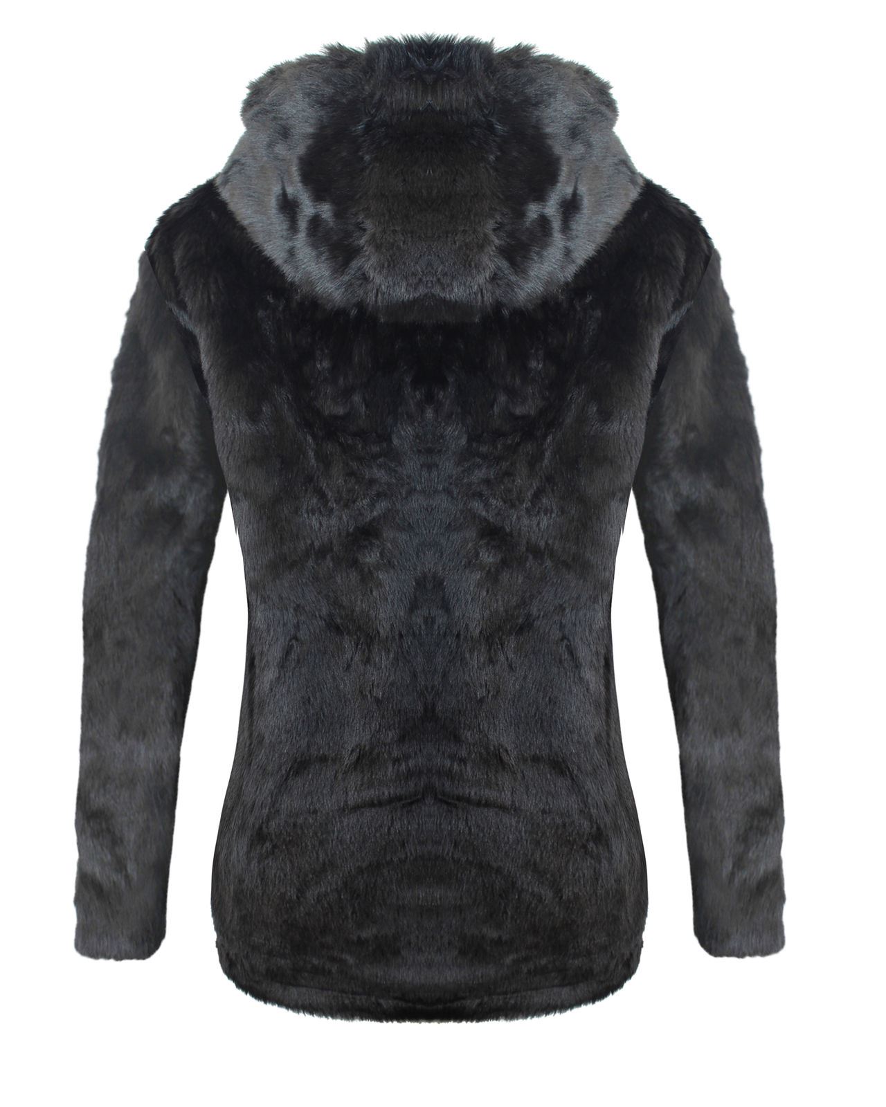 LADIES WOMENS ALL OVER FAUX FUR HOODED JACKET WINTER WARM