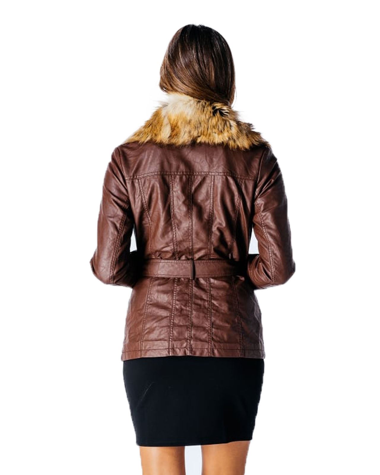 Ladies Womens Faux Fur Collar PU Leather Bomber Bicker Jacket Coat Top
