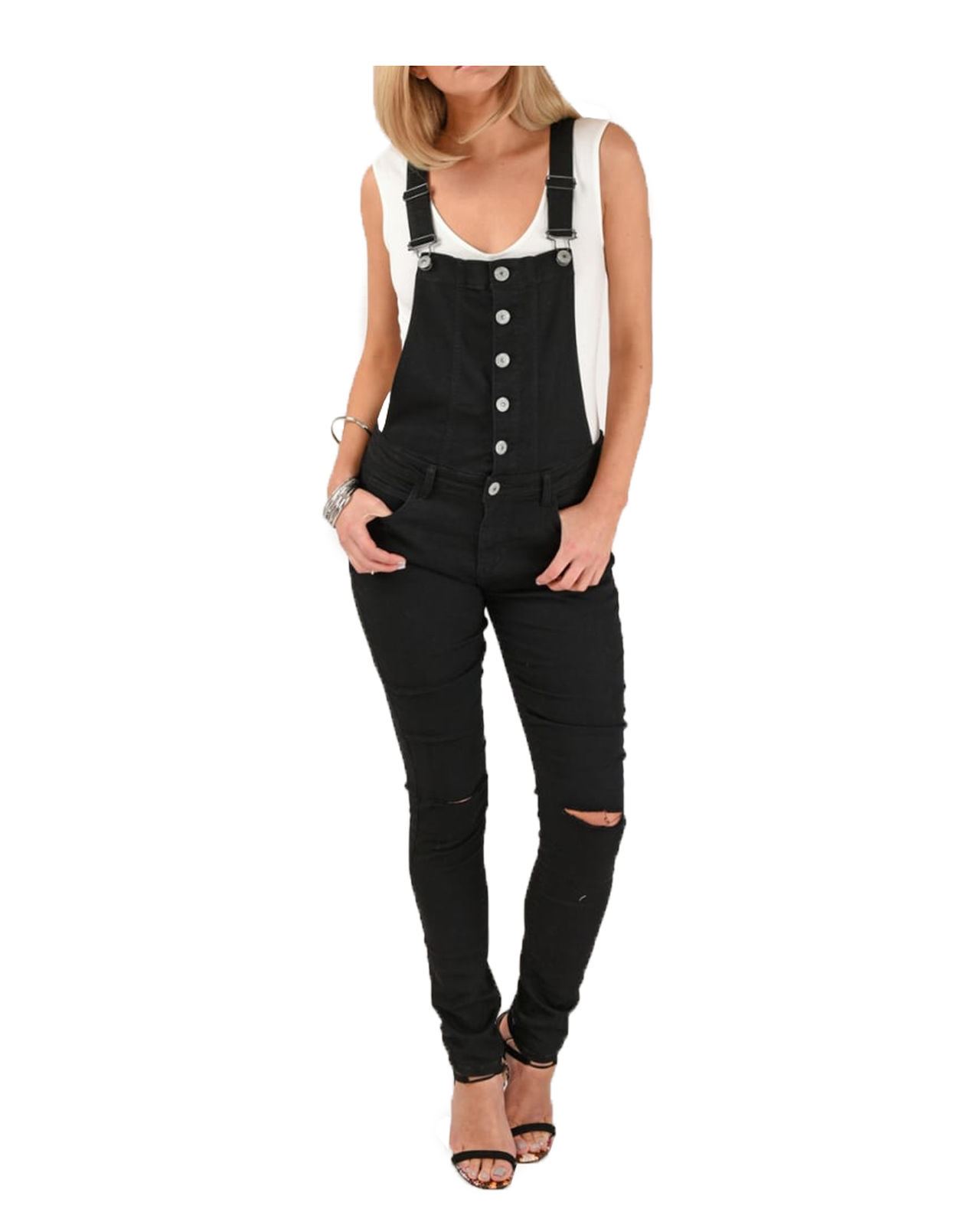 Ladies Womens Stretchable Skinny Denim Jeans Ripped Jumpsuit Playsuit 8