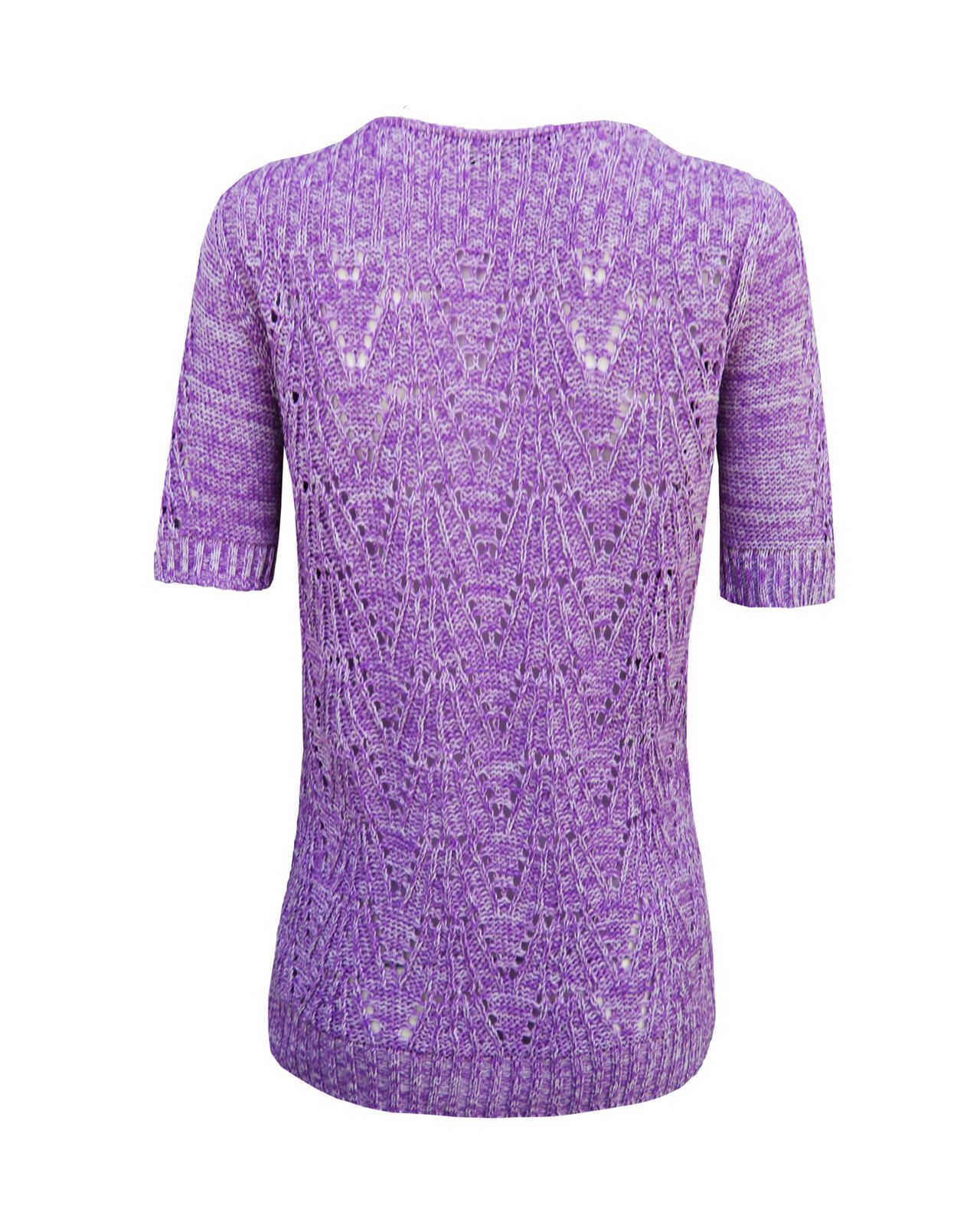 Ladies Womens Knitted Zig Zag Short Sleeves Crochet Rib Knit Jumper Top T SHI...