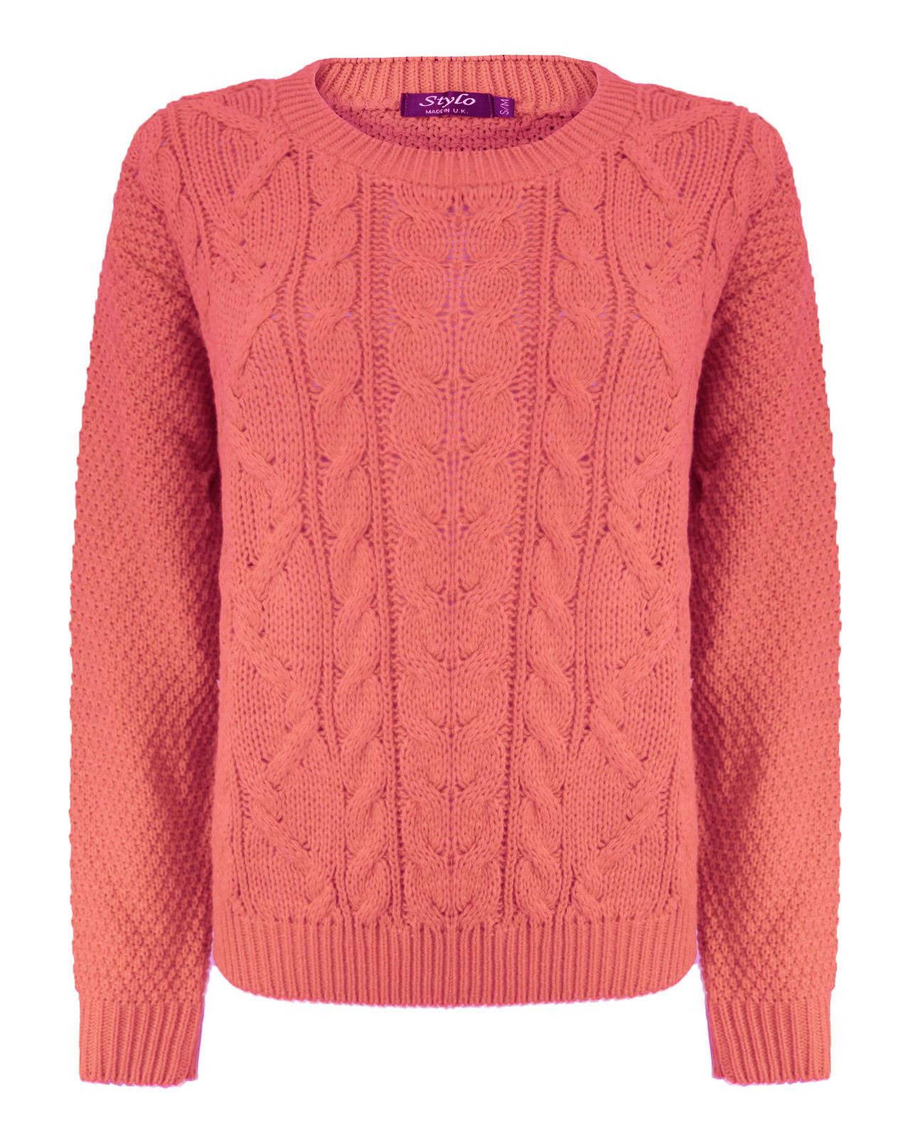 New Ladies Women Knitted Long Sleeve Cable Jumper Chunky Knit Baggy Sweater T...