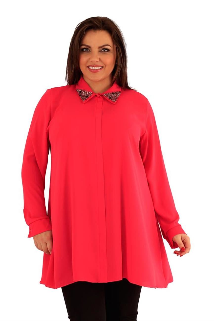 Womens Plus Size Embellished Collar Shirt Long Sleeve Chiffon Swing Tunic Dress eBay