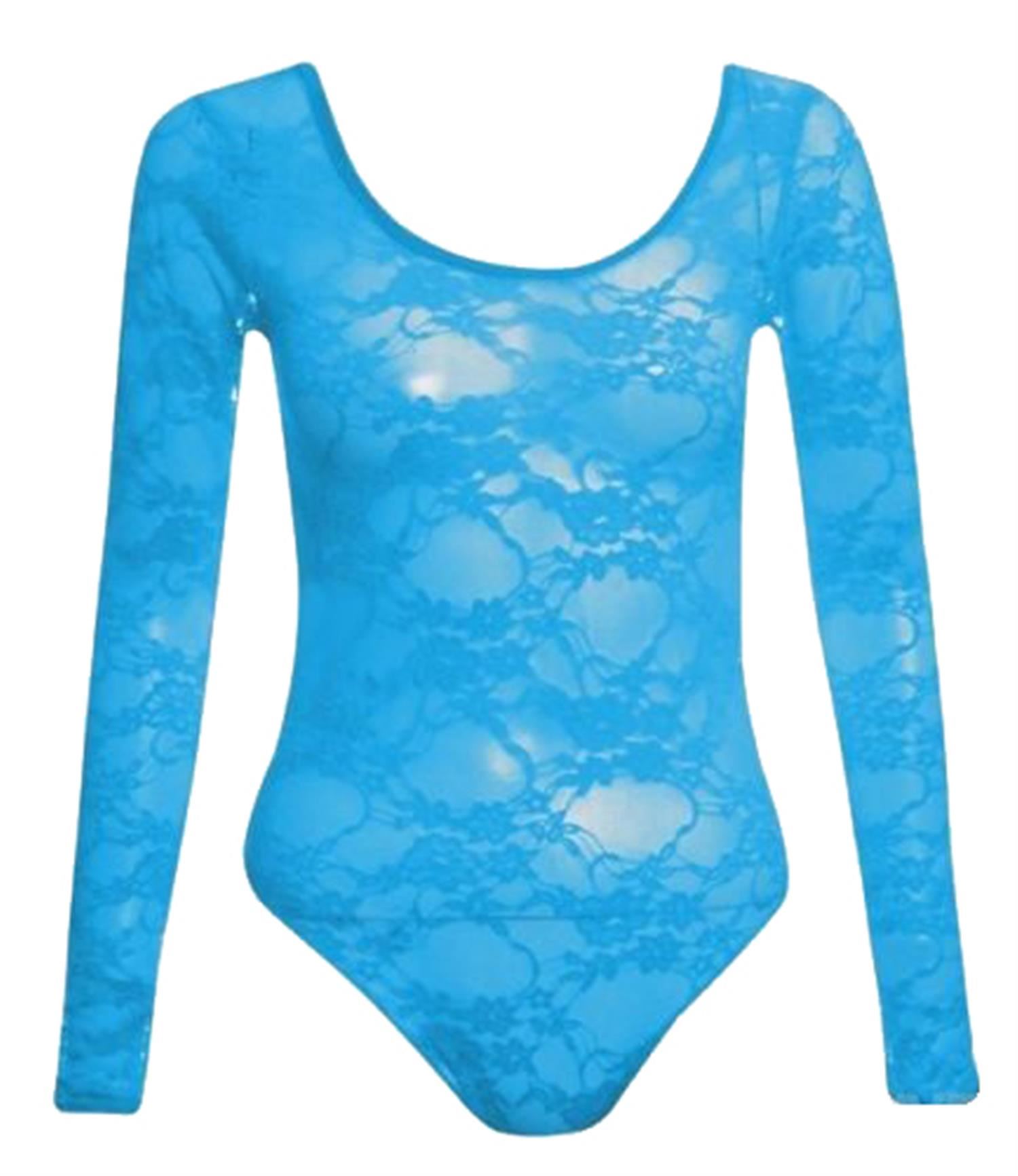 New Ladies Long Sleeve Neon Floral Lace Leotard Bodysuits Tops 814 eBay