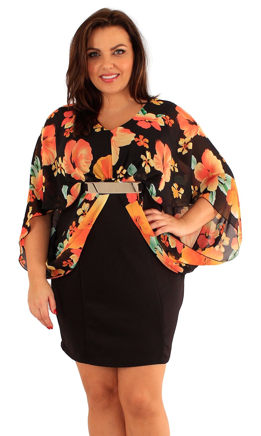 New Womens Plus Size Floral Print Kimono Batwing Sleeve Chiffon Bodycon Dress | eBay