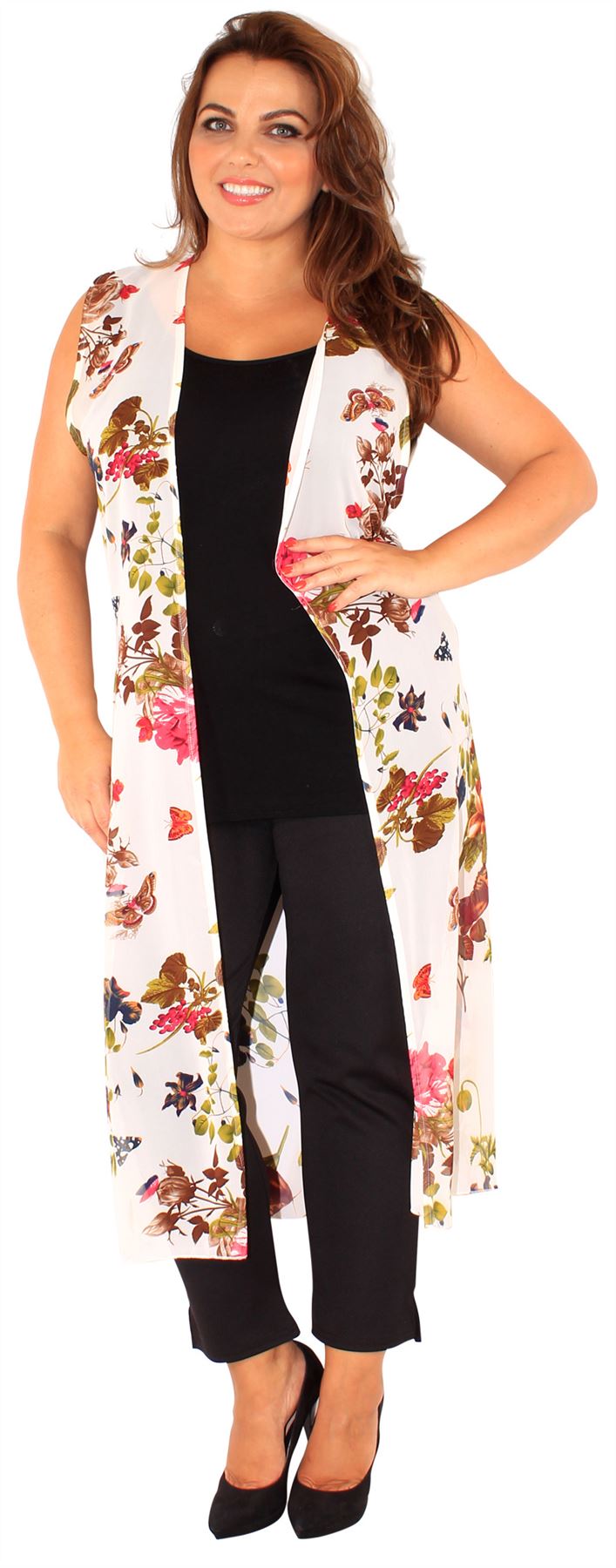New Ladies Plus Size Sleeveless Chiffon Printed Maxi Waistcoat 1222 eBay