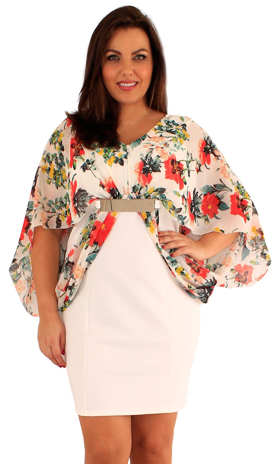 New Womens Plus Size Floral Print Kimono Batwing Sleeve Chiffon Bodycon Dress Ebay 