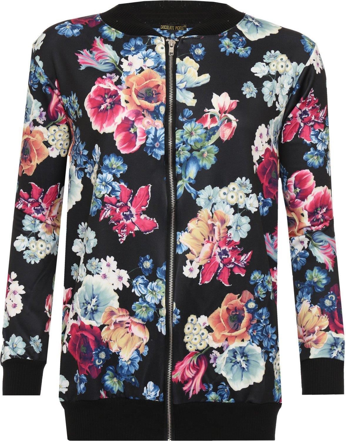 New Womens Plus Floral Print Crew Neck Waist Band Bomber Jackets 14-28