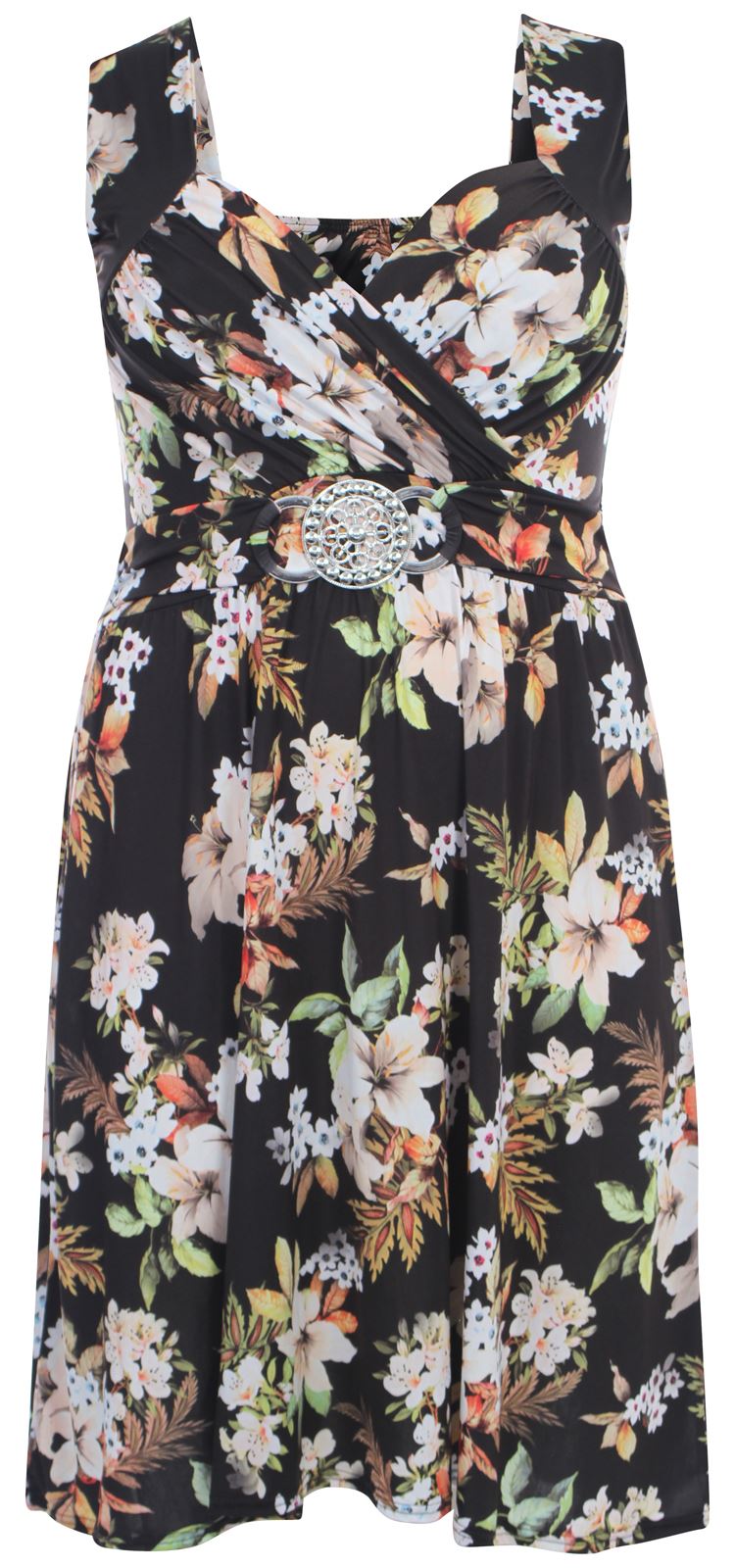 New Ladies Plus Size Floral Buckle Knee Length Dress 422 eBay
