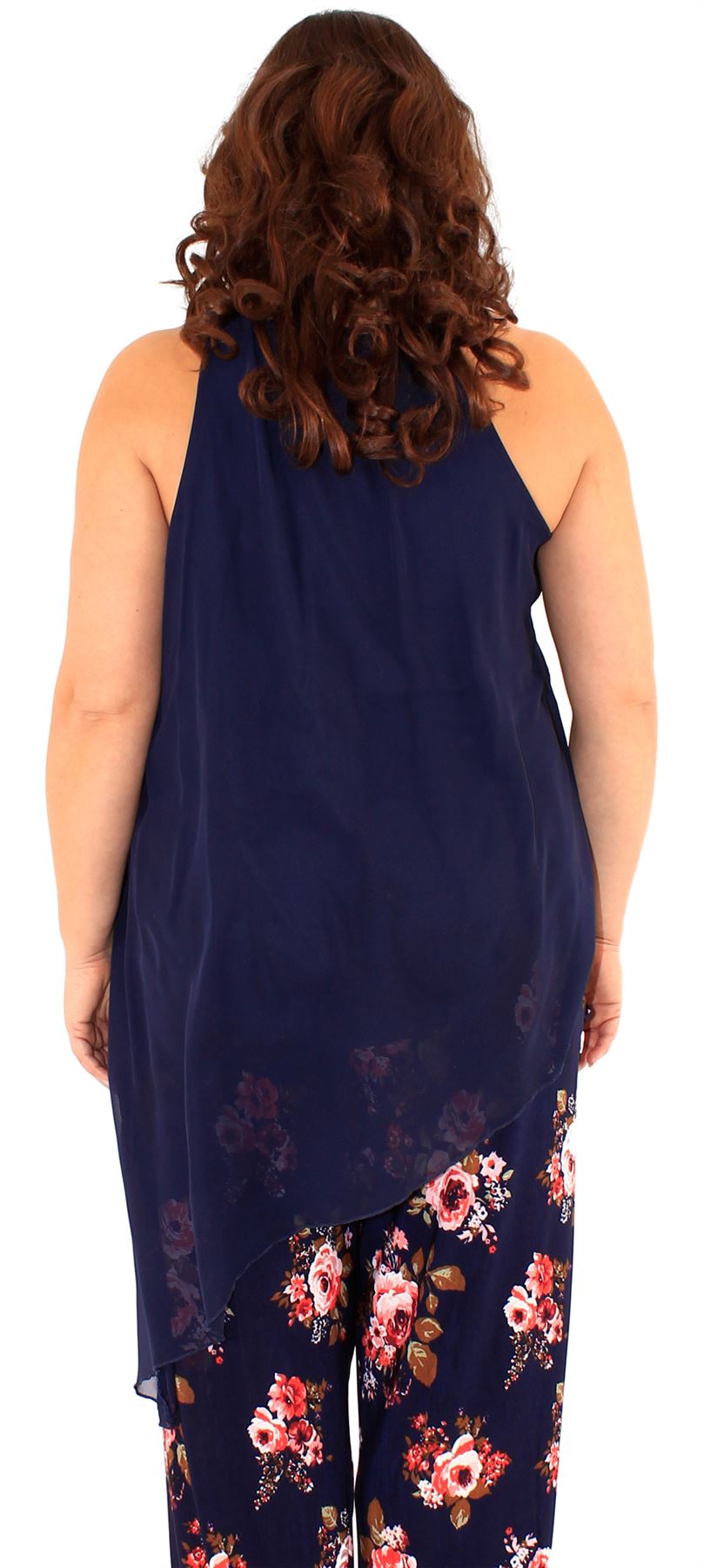 New Ladies Asymmetric Plunge V-Neck Woven Chiffon Lined Jersey Tops 16-26