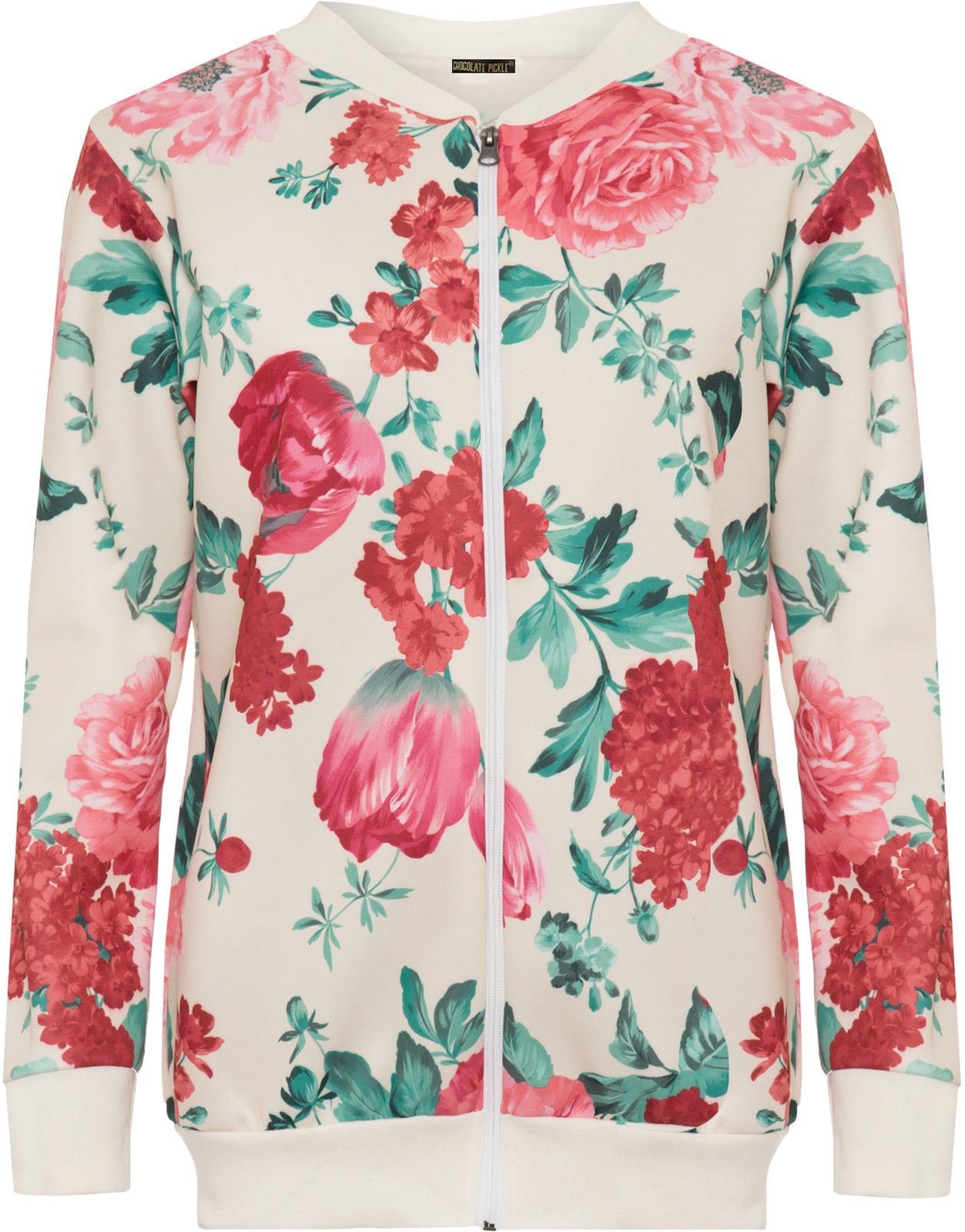 New Womens Plus Floral Print Crew Neck Waist Band Bomber Jackets 14-28