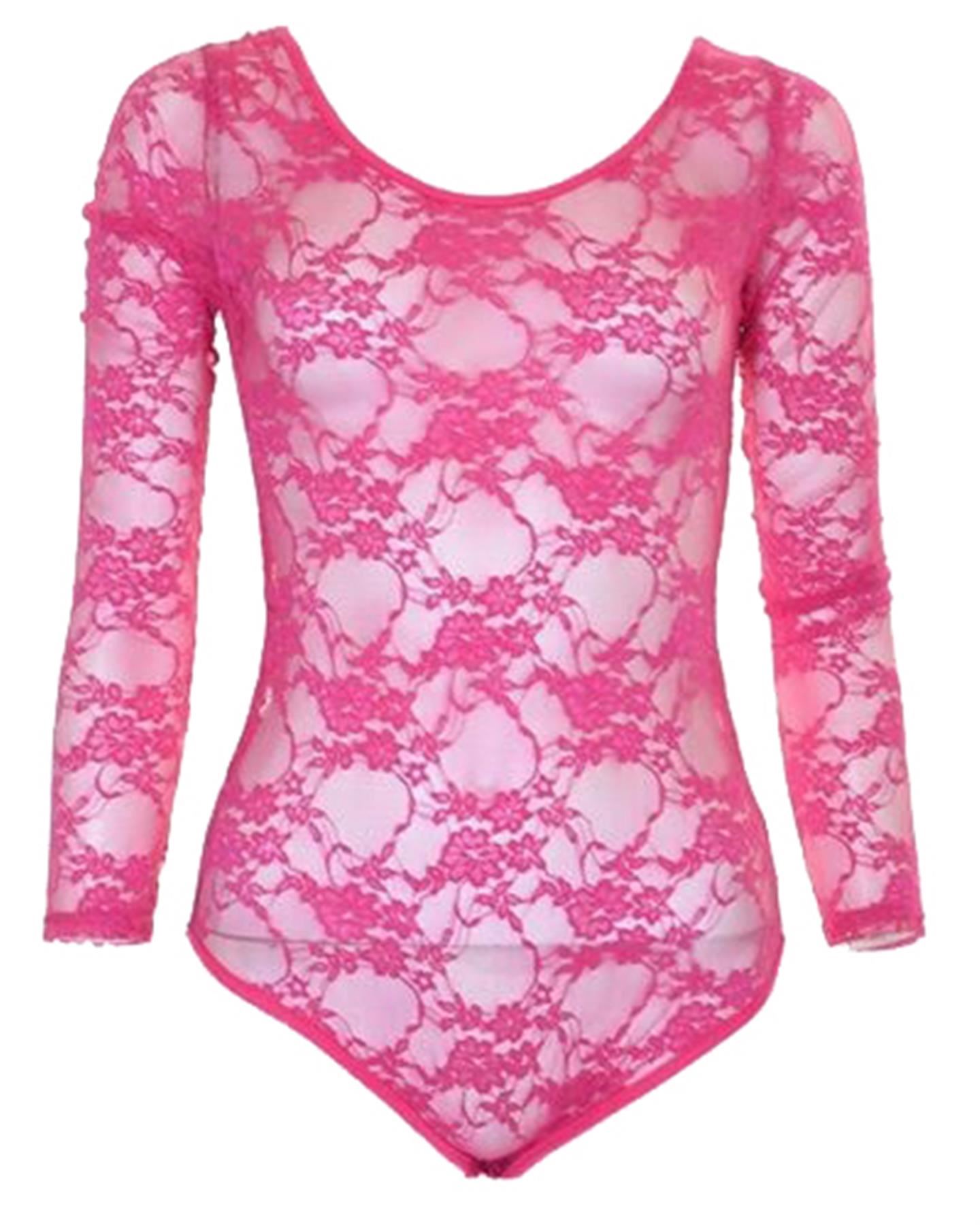 New Ladies Long Sleeve Neon Floral Lace Leotard Bodysuits Tops 814 eBay