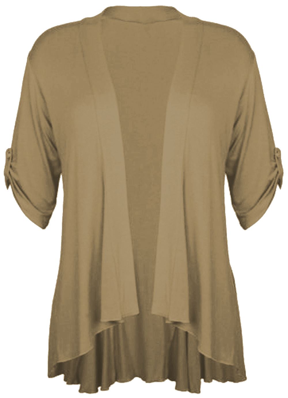 Ladies plus Size Turn Up Sleeve Waterfall Cardigan 3/4 Sleeve Button