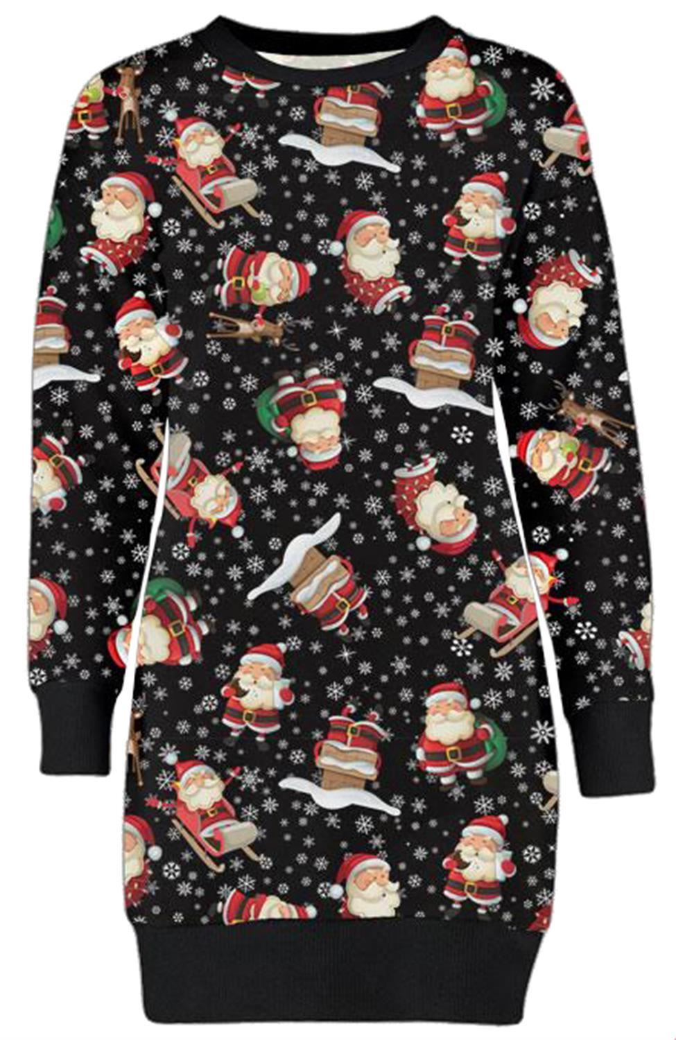 New Womens Reindeer Santa Christmas Party Jumpers Xmas Print Fleece