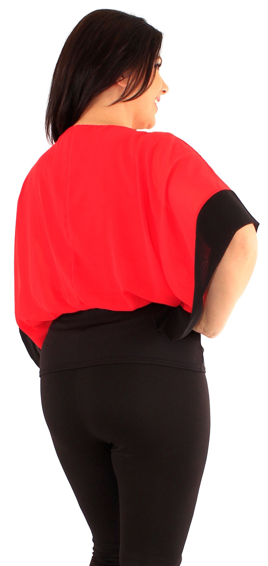 New Ladies Plus Size Corset Batwing Sleeve Two Tone Colored Chiffon Tops 18-24