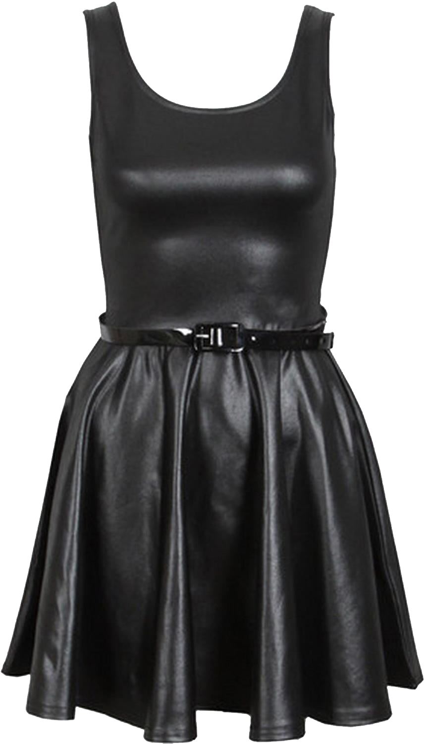 New Womens Plus Size Belted Wetlook Skater Sleeveless Dress 8-26
