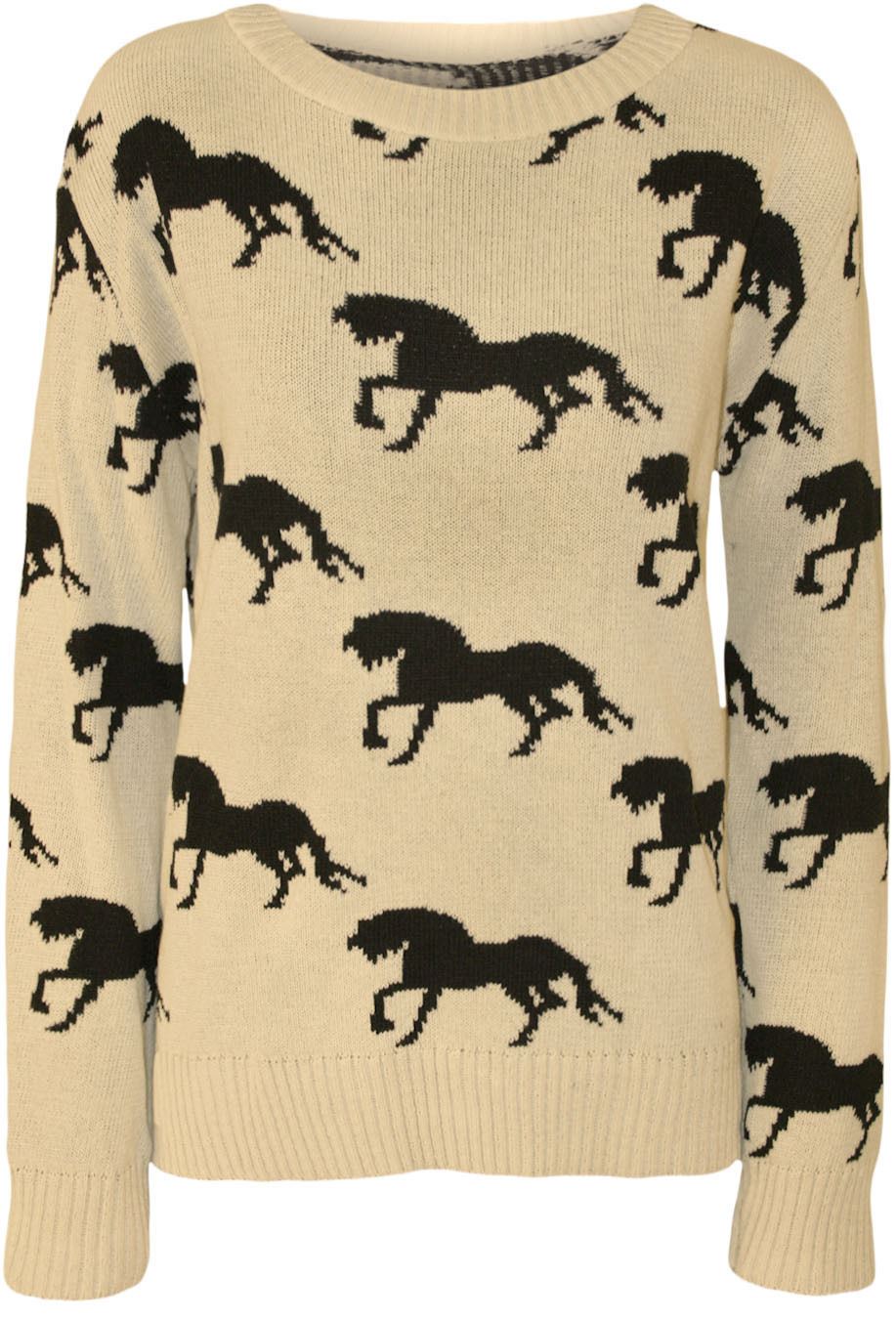 New Womens Warm Winter Sweatshirt Knitted Thermal Horse Print Jumper