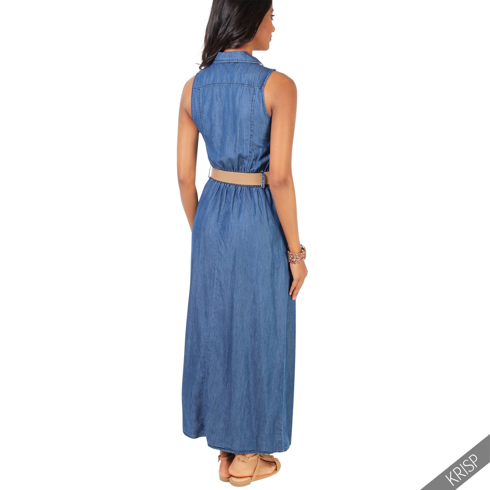 Womens Sleeveless Denim Retro Maxi Dress Long Skirt Buttoned Vest Top Summer eBay