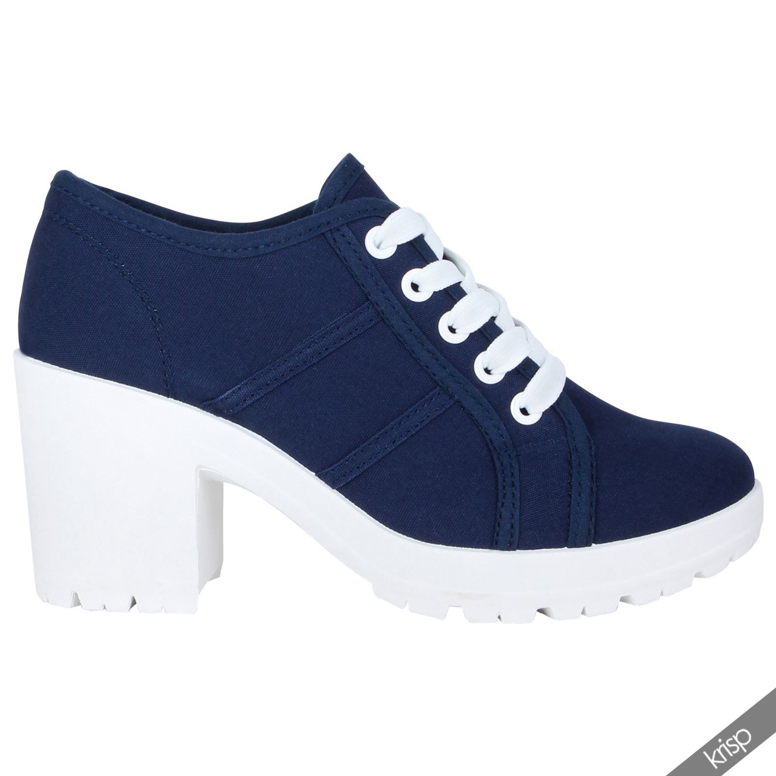 Womens Casual Lace Up Mid High Heel Trainers Canvas Fashion Sneakers