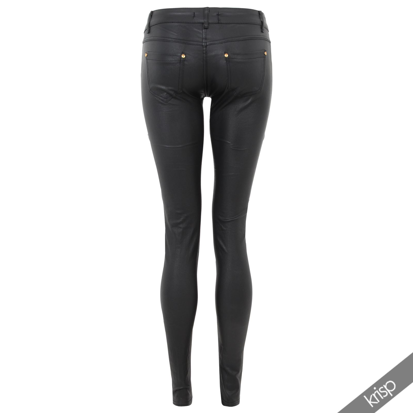 Damen Stretch Leggings Lederimitat Leder Biker Hose Skinny Gesteppt Wet