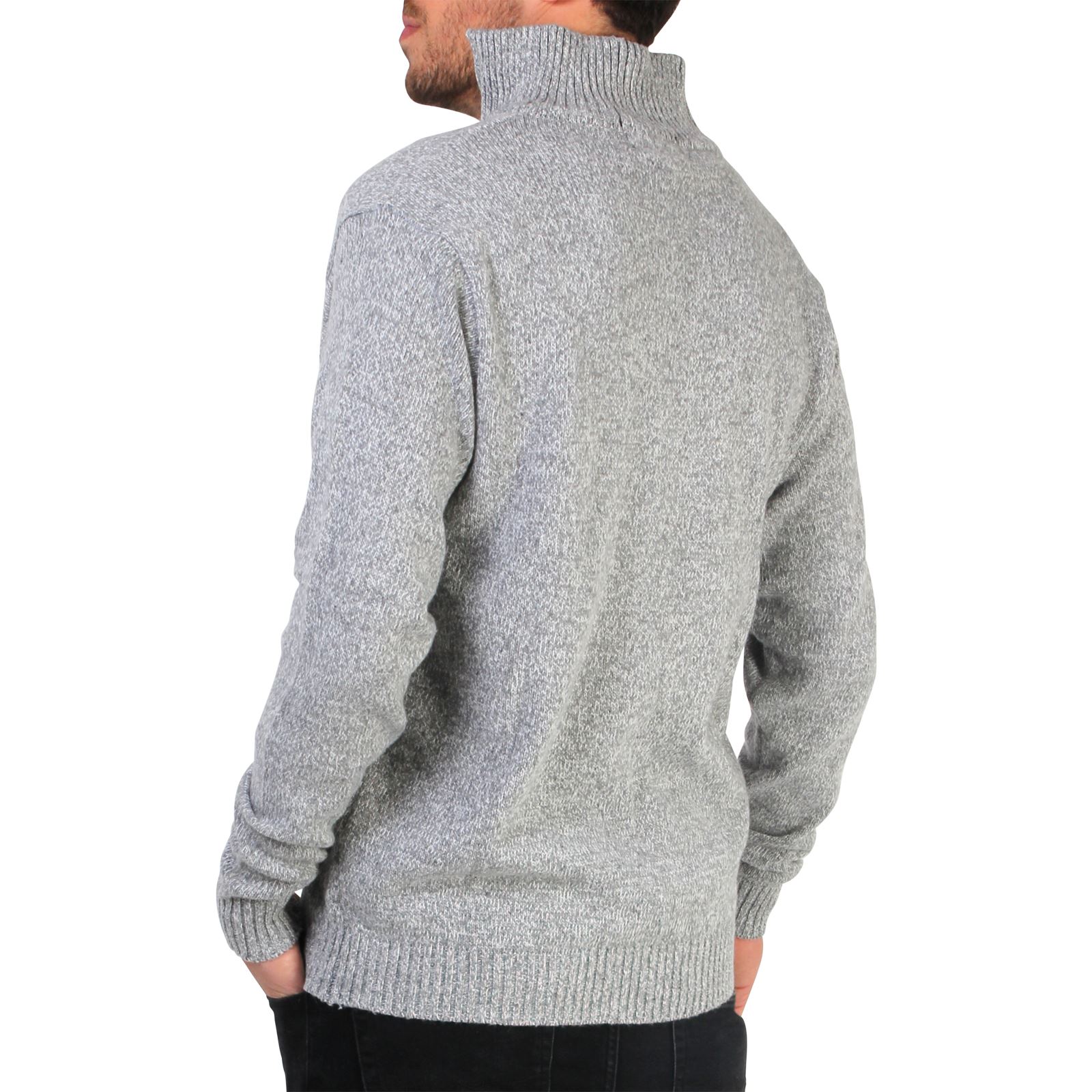 Mens Soft Woollen Knit Zip Up Funnel Neck Grandad Cardigan Jumper