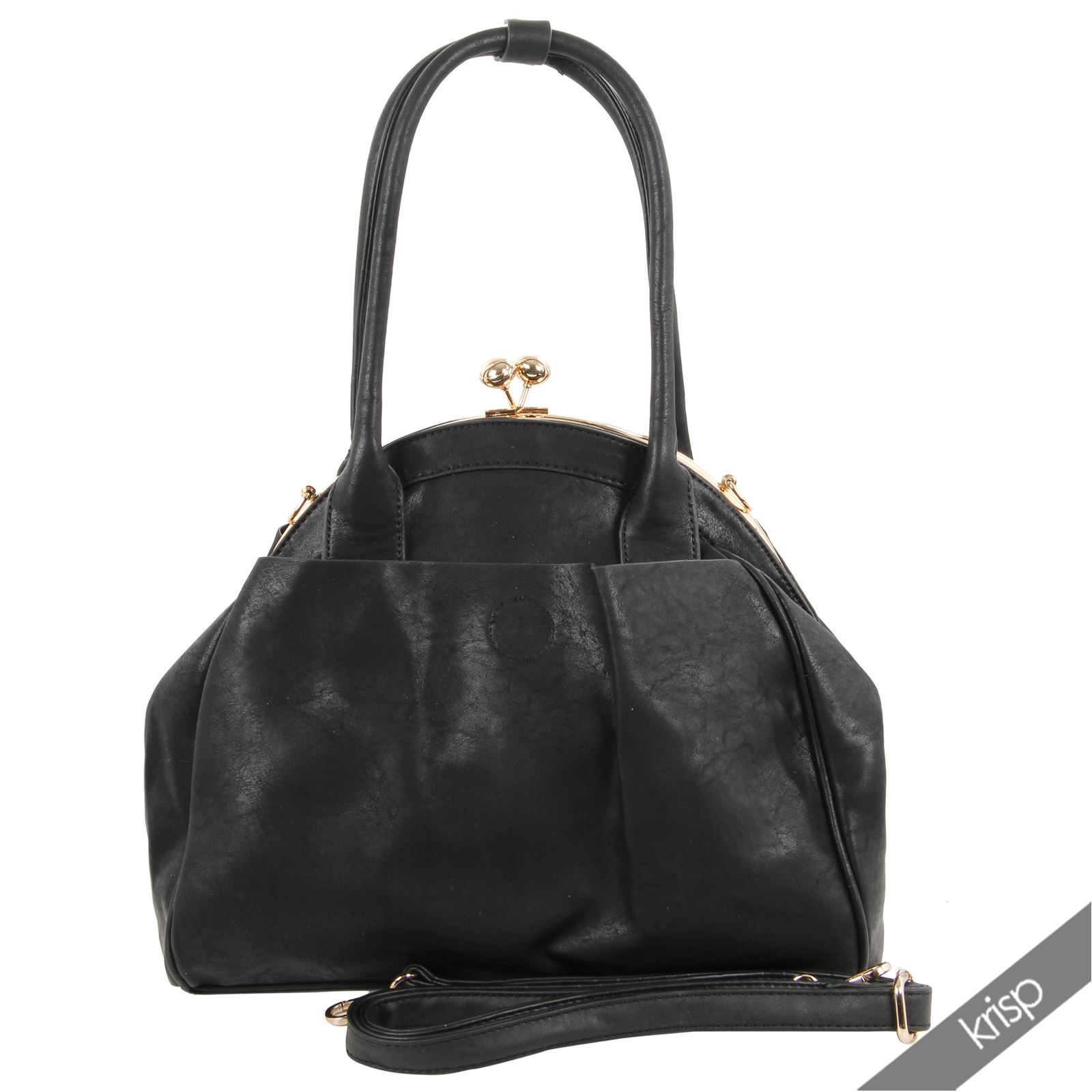 Womens Vintage Celebrity Fashion PU Kiss Lock Purse Tote Hobo Shoulder