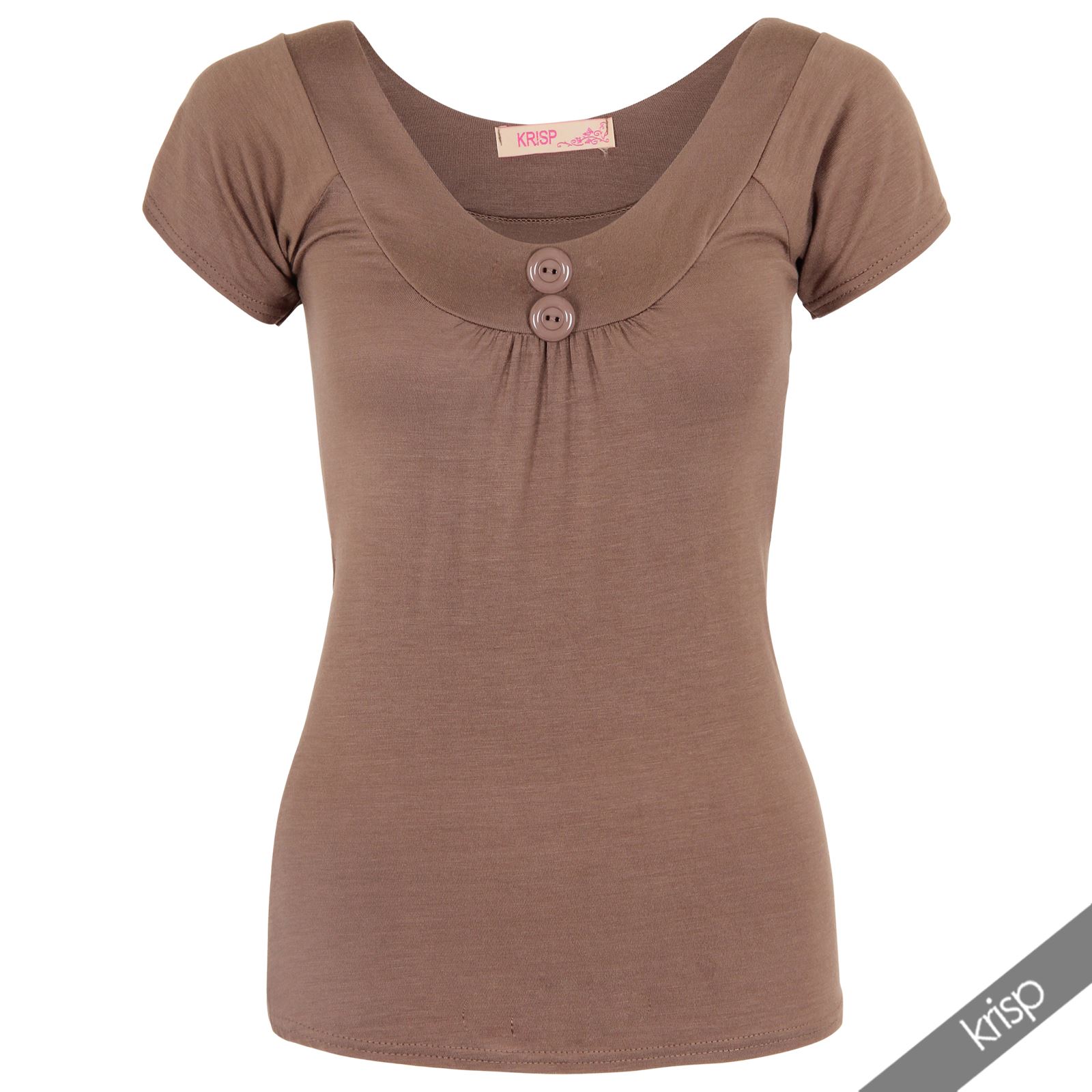 Women Button Low Cut Batwing Sleeve Pleated Plain Jersey Top T Shirt Summer Work eBay